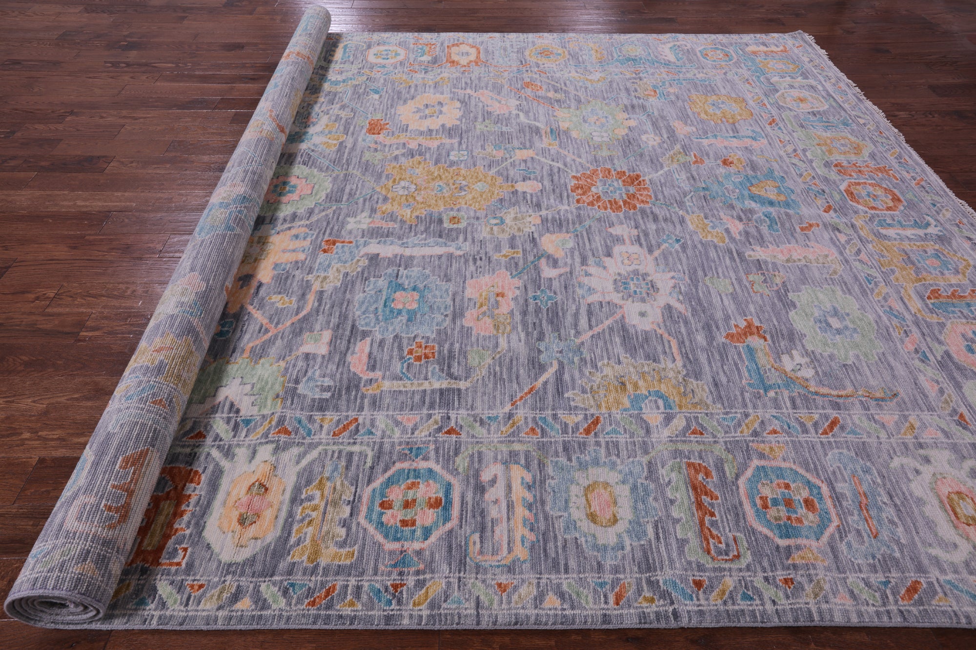 Grey Turkish Oushak Hand Knotted Wool Rug - 10' 1" X 13' 7" - Golden Nile