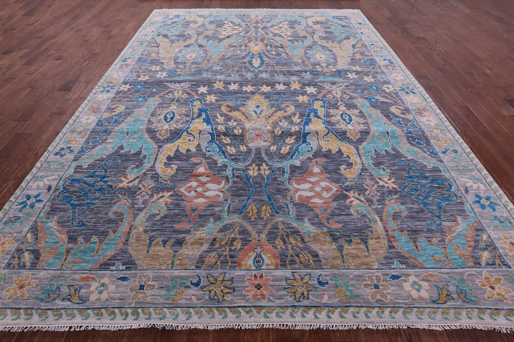 Grey Turkish Oushak Hand Knotted Wool Rug - 10' 1" X 13' 9" - Golden Nile