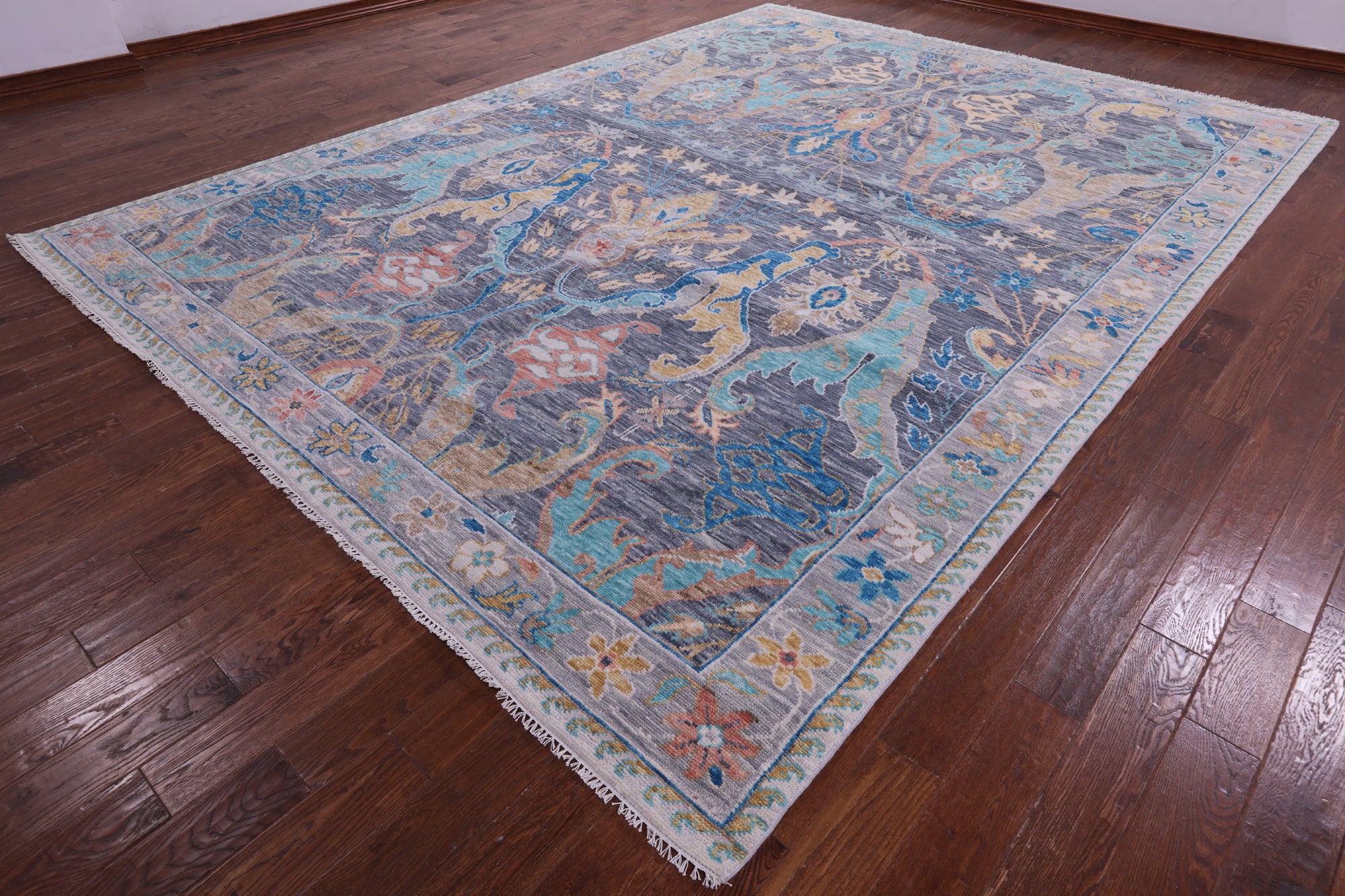 Grey Turkish Oushak Hand Knotted Wool Rug - 10' 1" X 13' 9" - Golden Nile