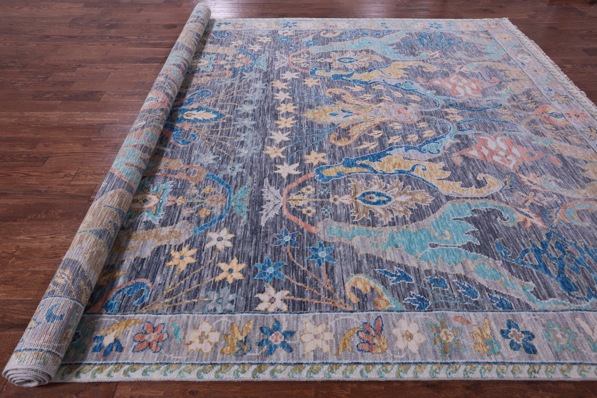 Grey Turkish Oushak Hand Knotted Wool Rug - 10' 1" X 13' 9" - Golden Nile