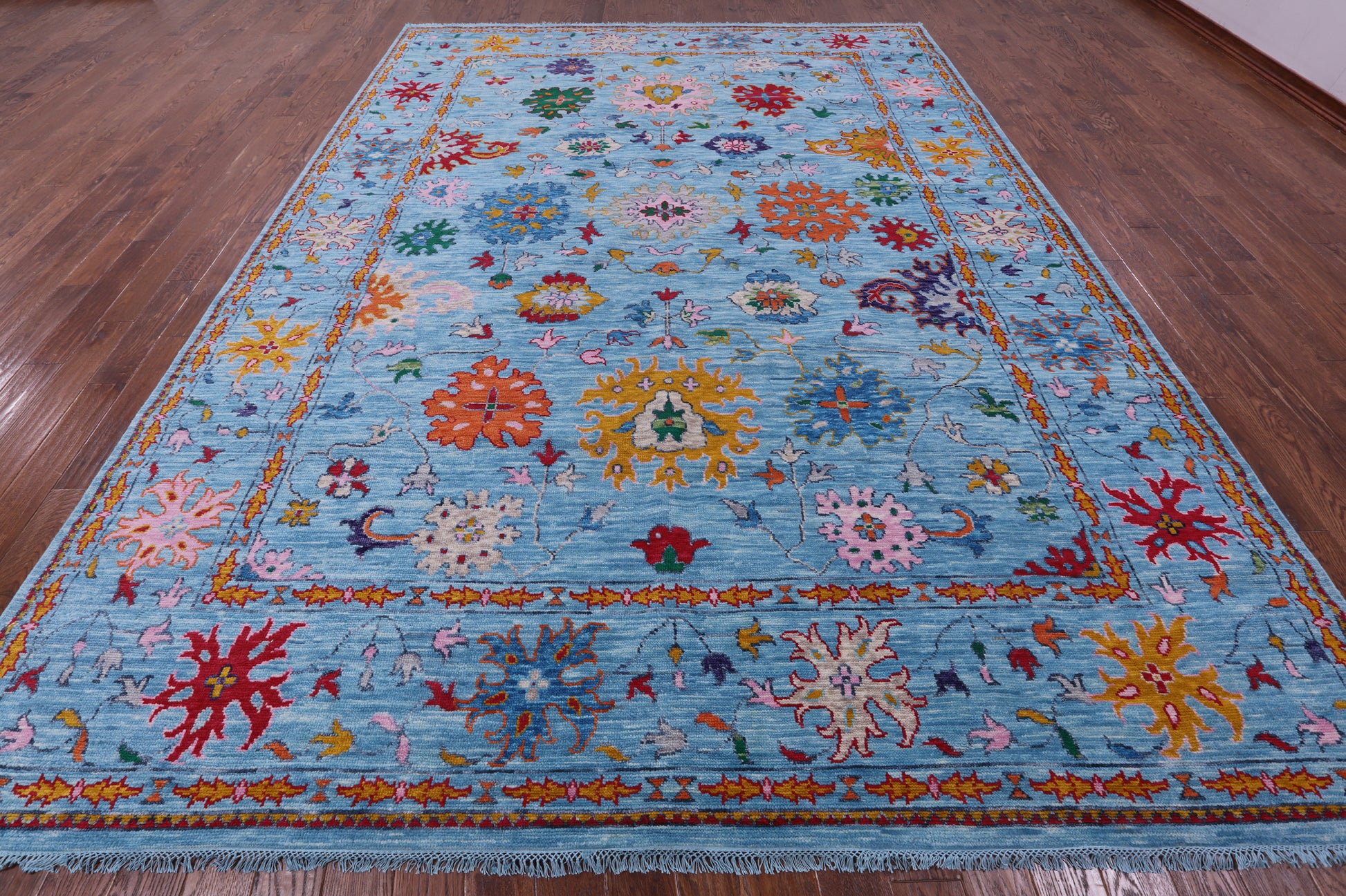 Blue Turkish Oushak Hand Knotted Wool Rug - 10' 3" X 13' 10" - Golden Nile