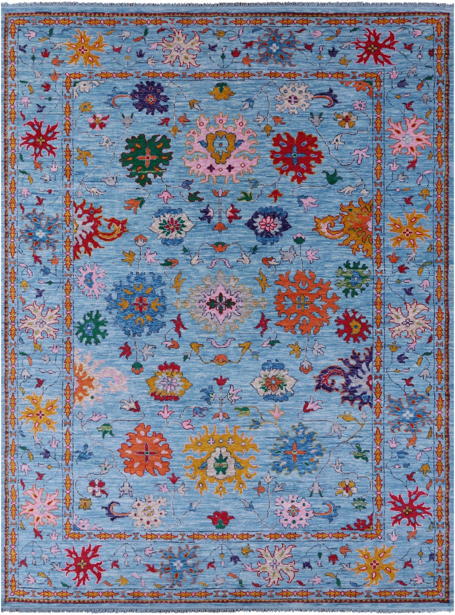 Blue Turkish Oushak Hand Knotted Wool Rug - 10' 3" X 13' 10" - Golden Nile