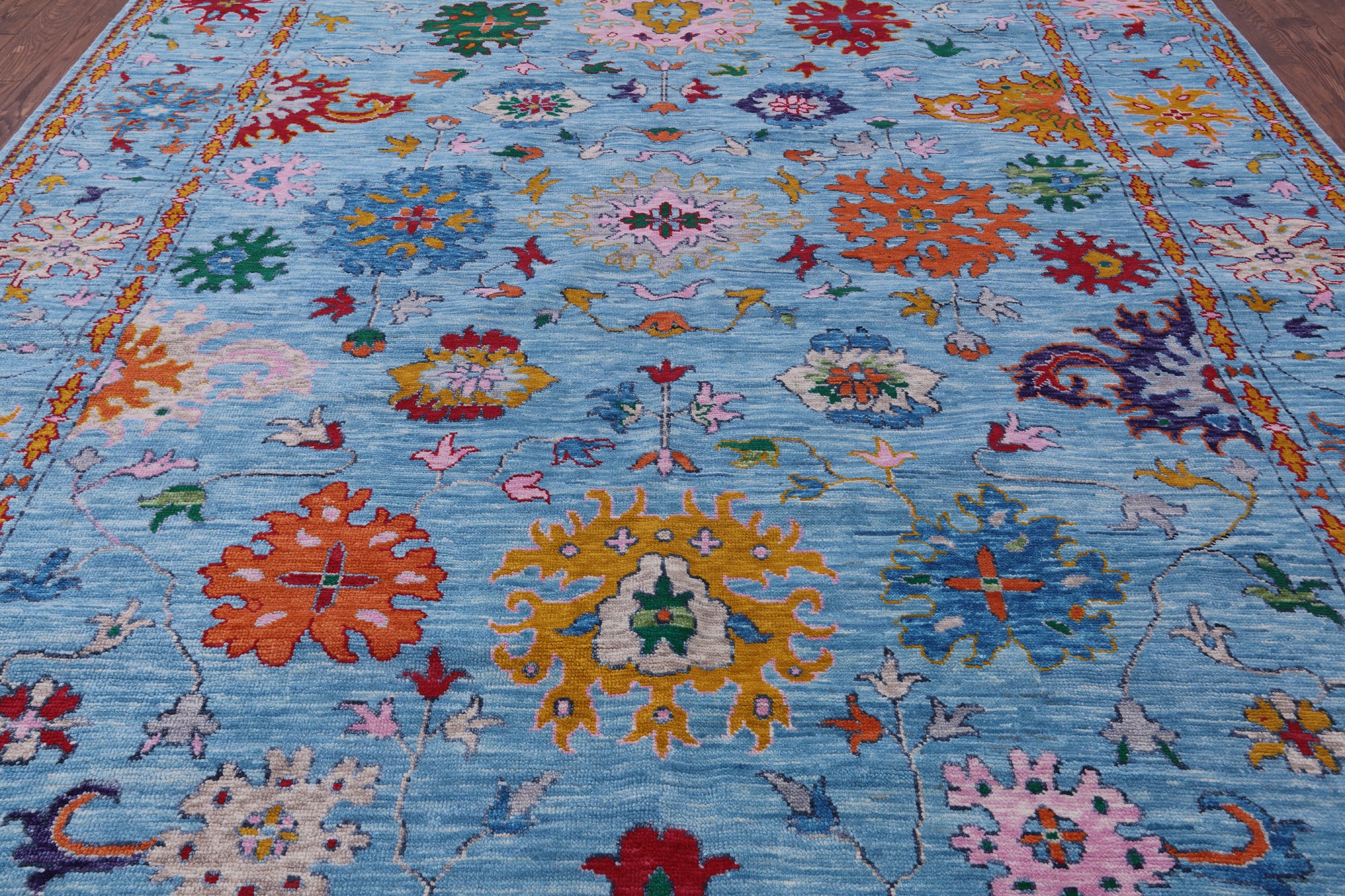 Blue Turkish Oushak Hand Knotted Wool Rug - 10' 3" X 13' 10" - Golden Nile