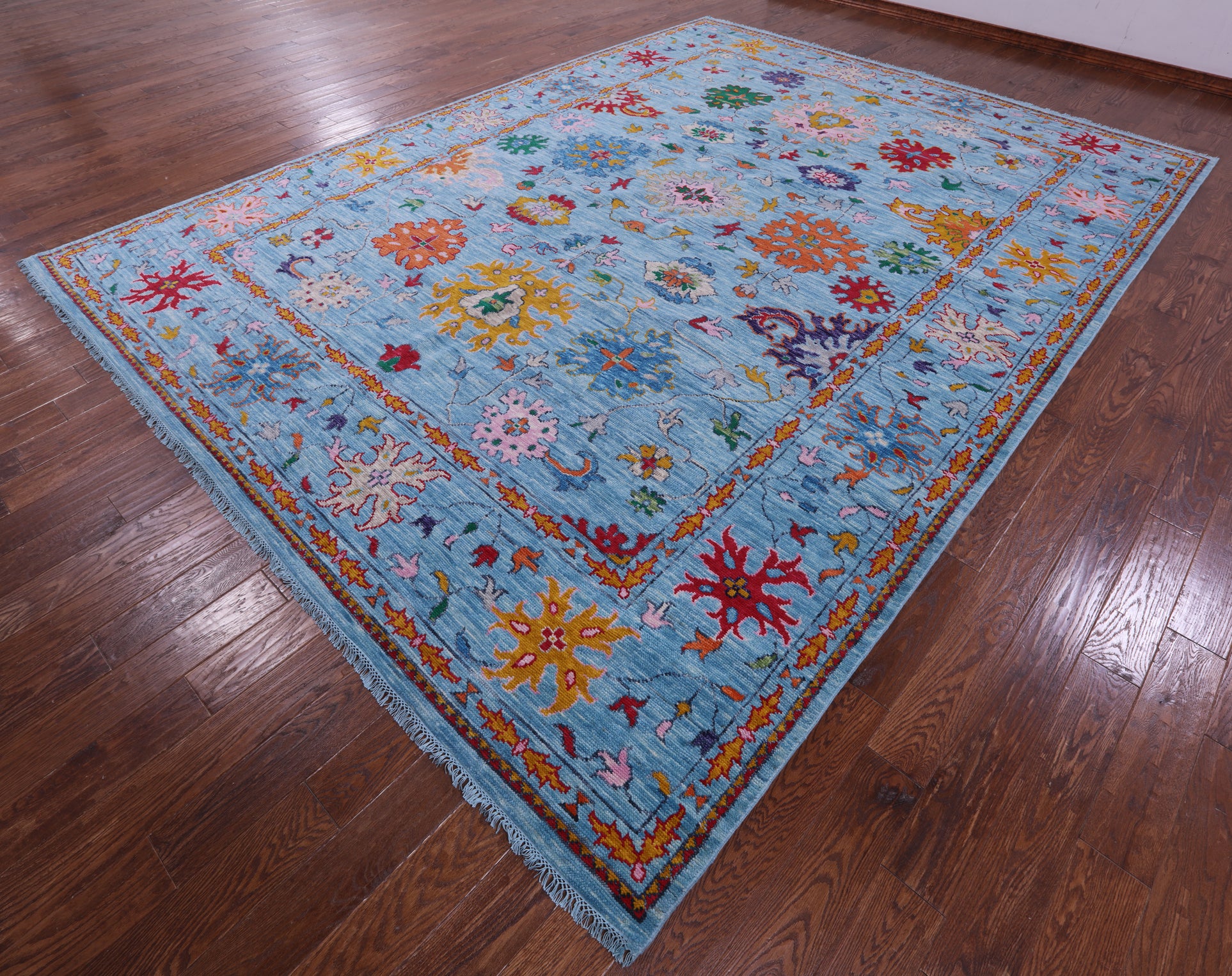Blue Turkish Oushak Hand Knotted Wool Rug - 10' 3" X 13' 10" - Golden Nile