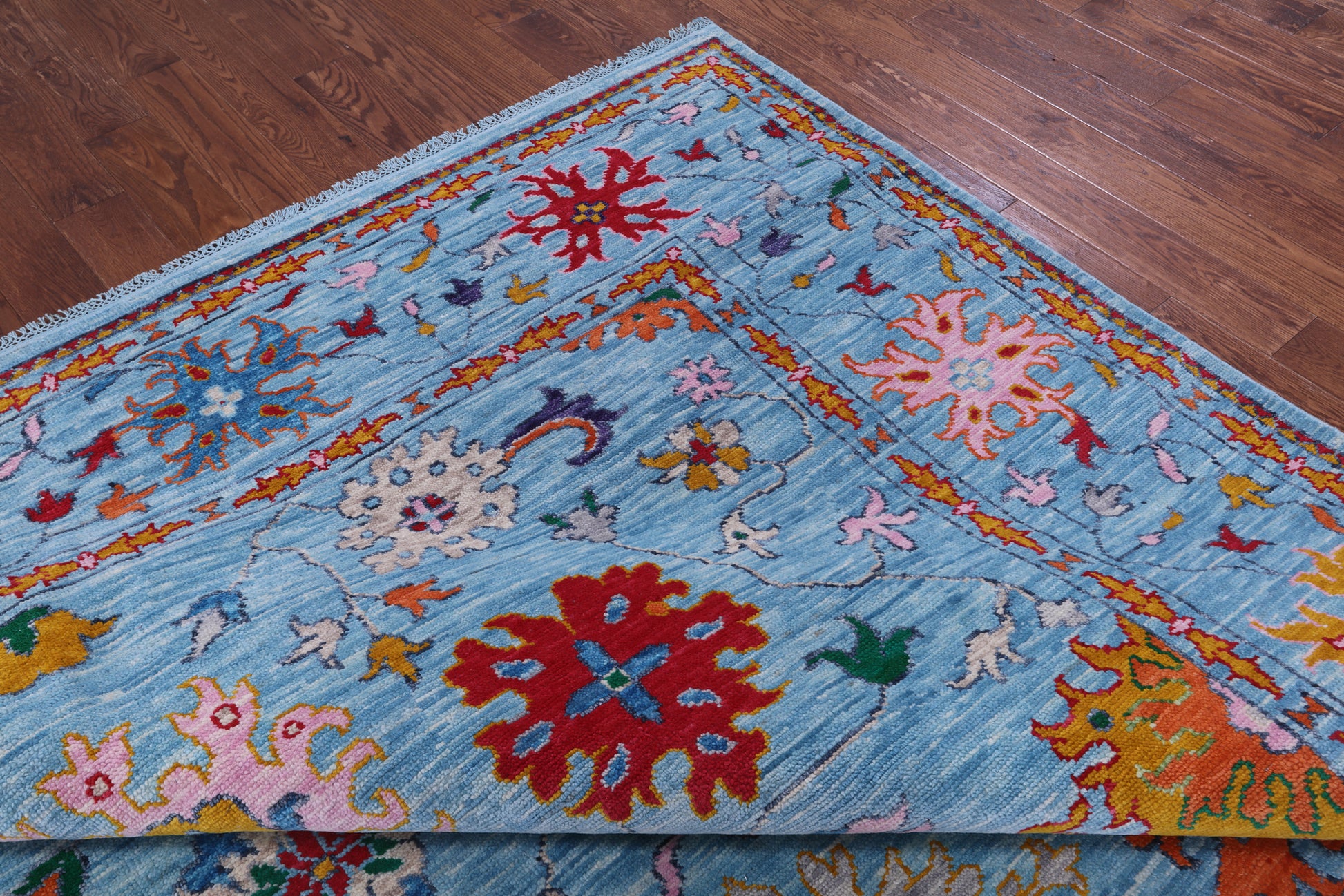 Blue Turkish Oushak Hand Knotted Wool Rug - 10' 3" X 13' 10" - Golden Nile