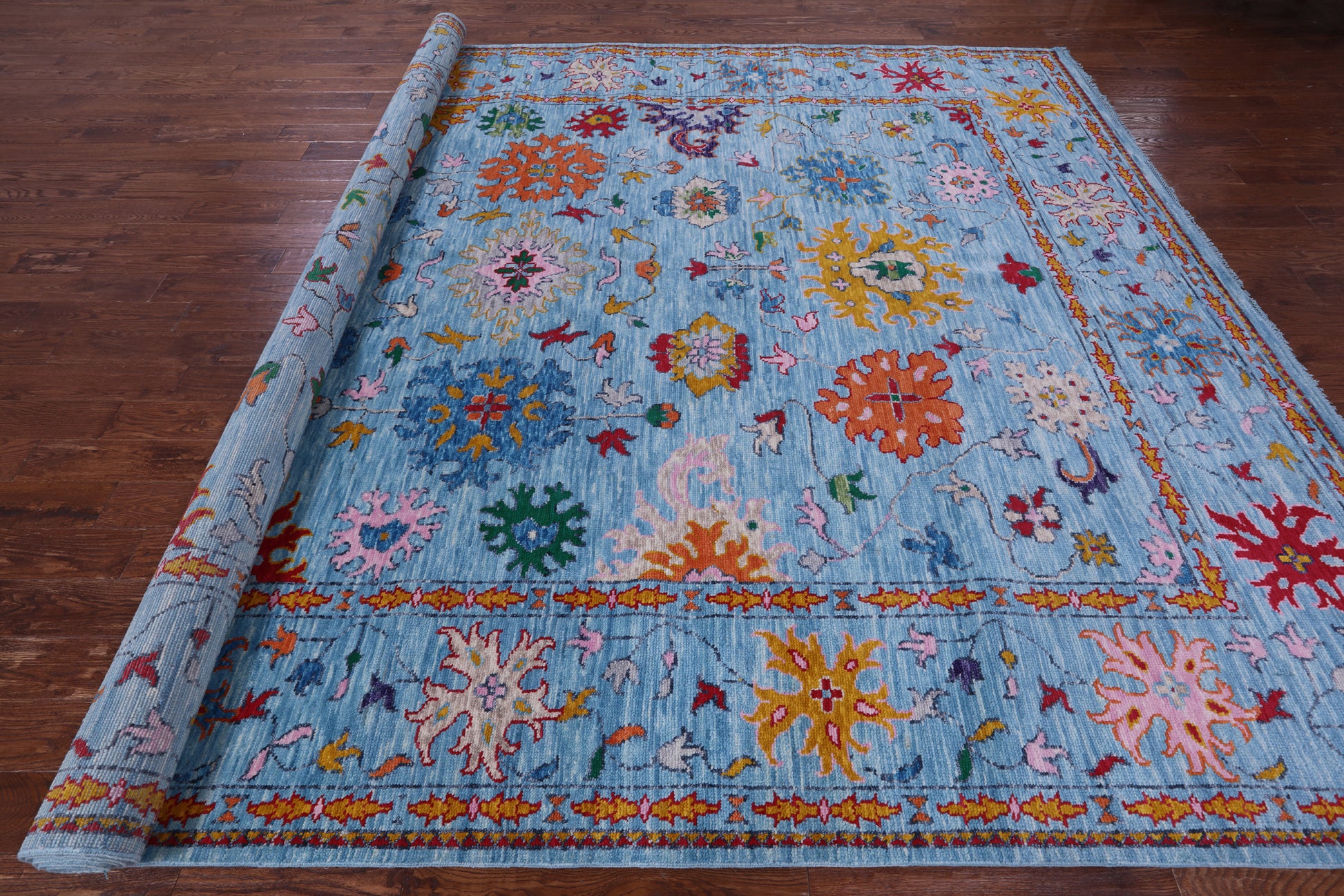Blue Turkish Oushak Hand Knotted Wool Rug - 10' 3" X 13' 10" - Golden Nile