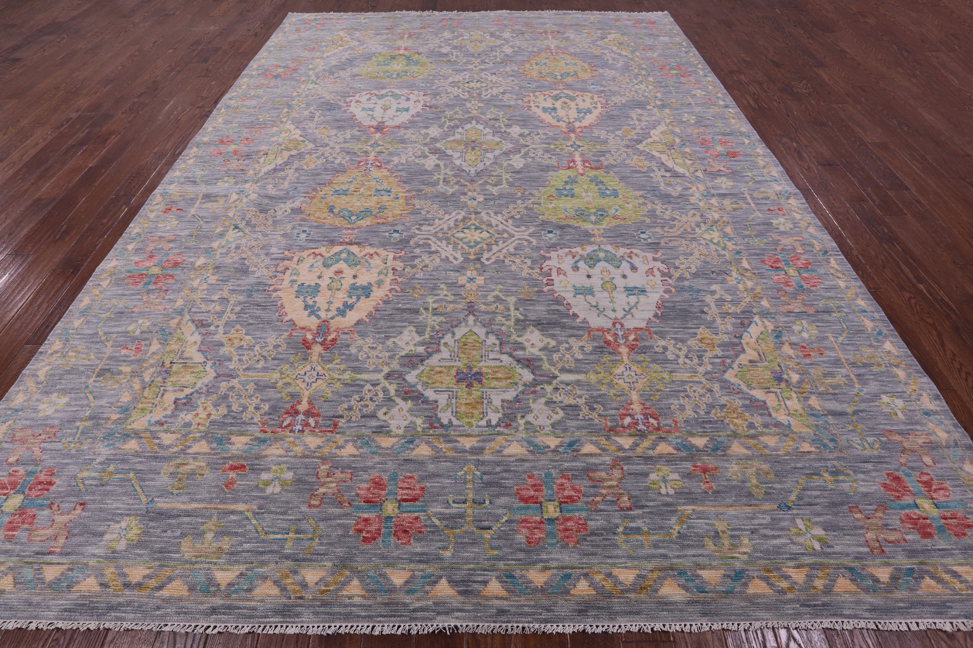 Grey Turkish Oushak Hand Knotted Wool Rug - 10' 4" X 13' 11" - Golden Nile