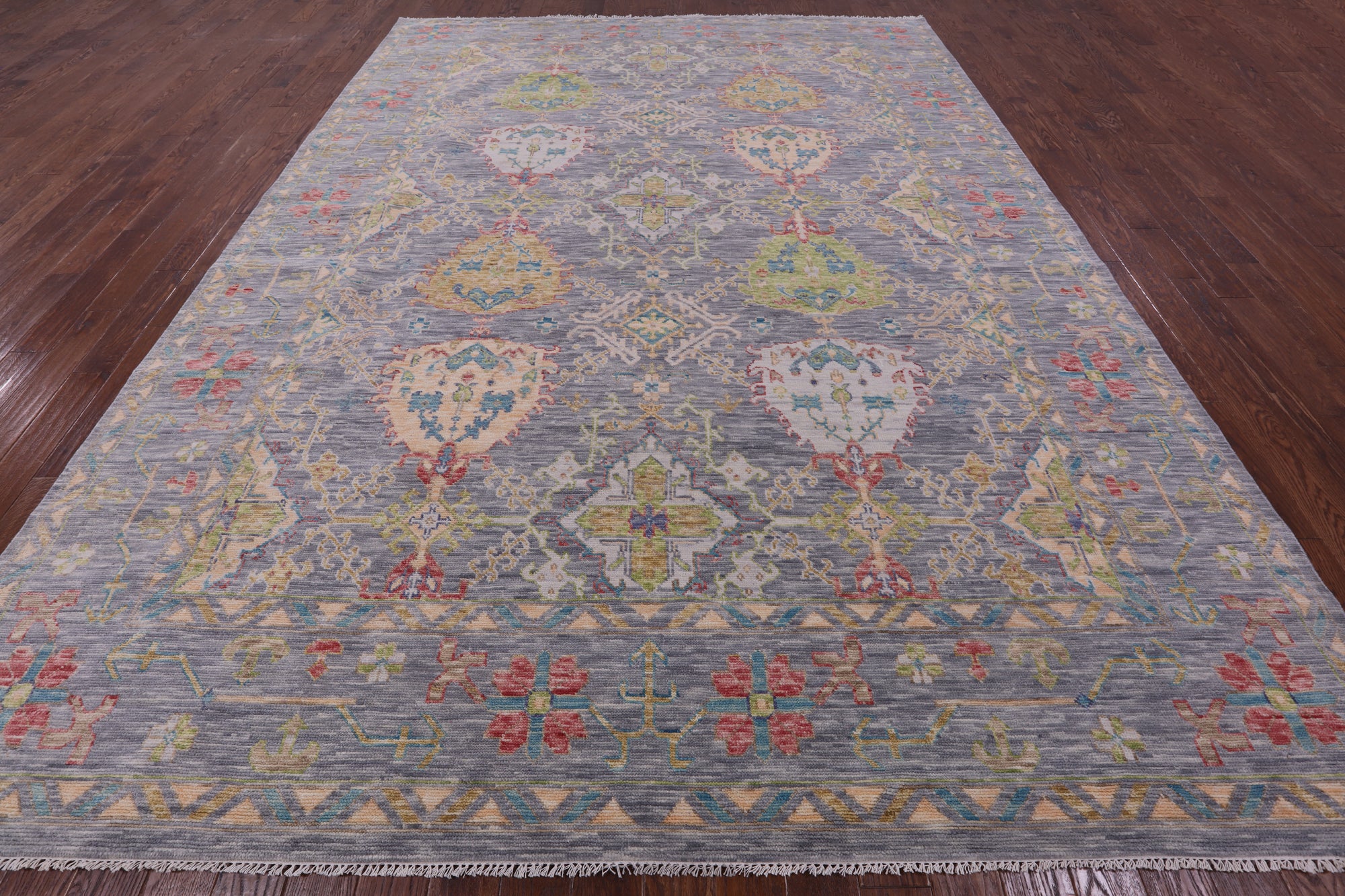 Grey Turkish Oushak Hand Knotted Wool Rug - 10' 4" X 13' 11" - Golden Nile