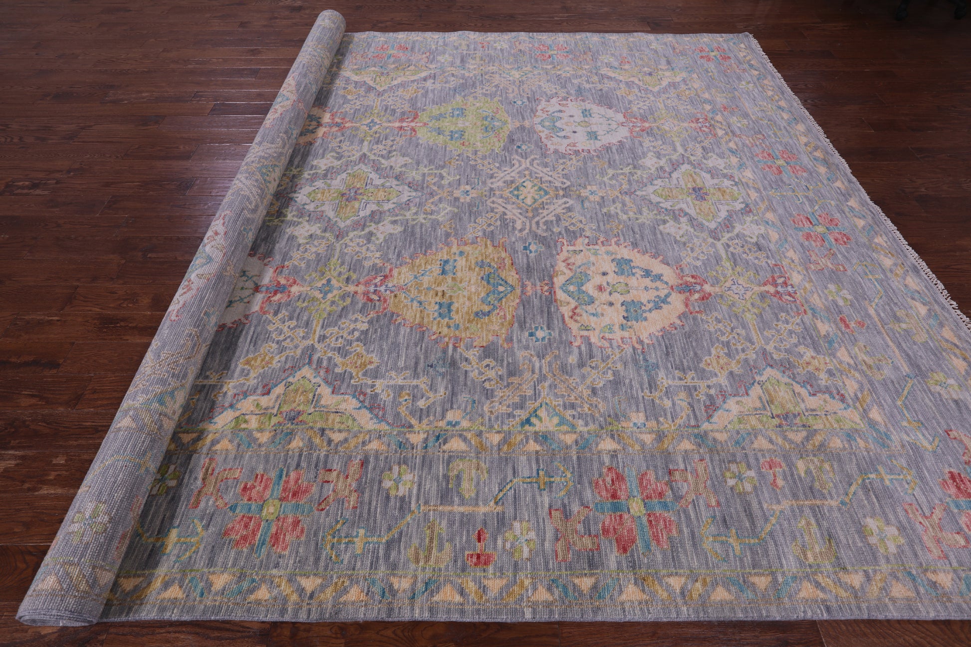 Grey Turkish Oushak Hand Knotted Wool Rug - 10' 4" X 13' 11" - Golden Nile