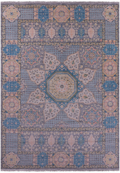 Grey Geometric Persian Mamluk Hand Knotted Wool Rug - 10' 2" X 14' 1" - Golden Nile
