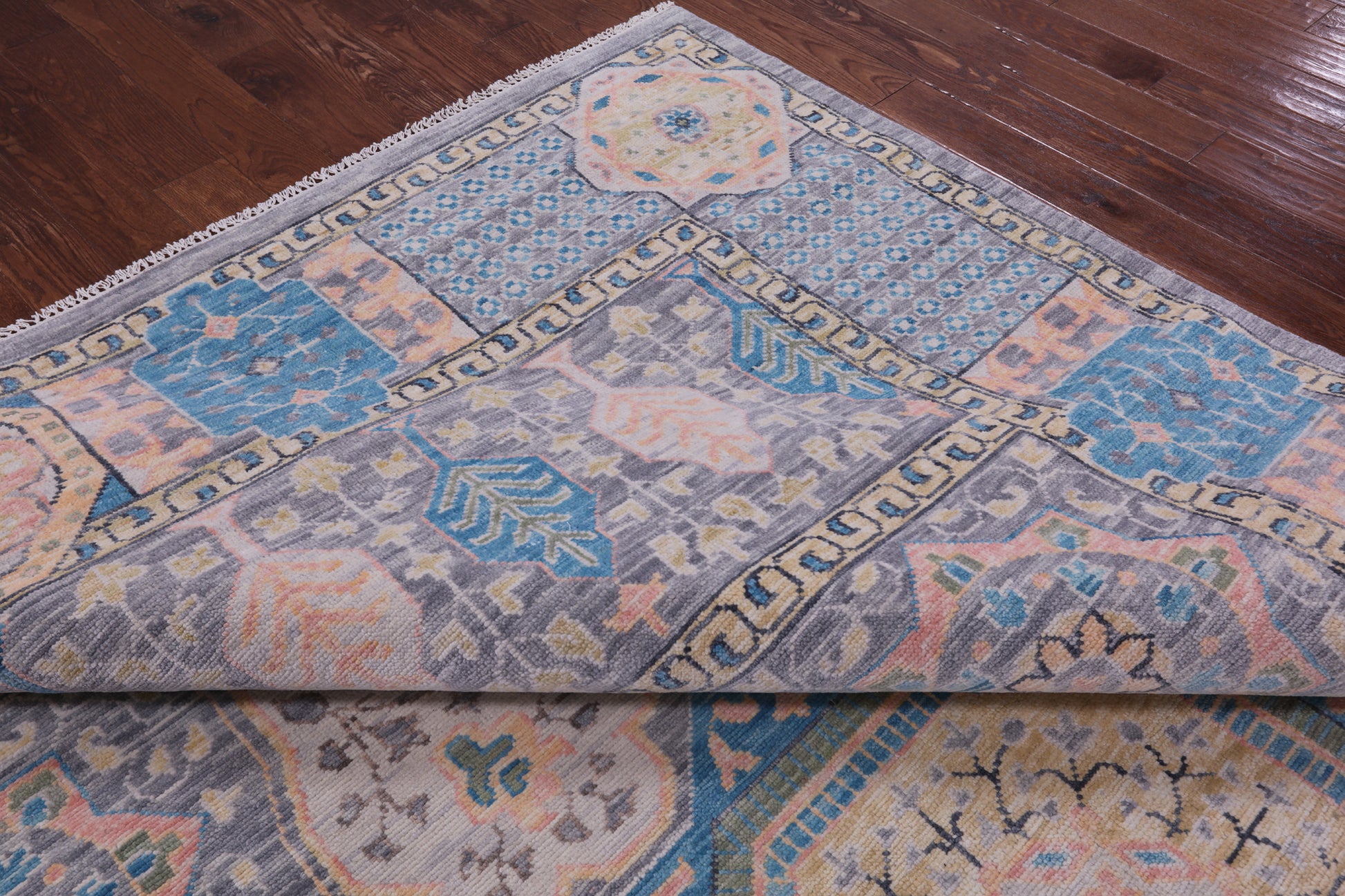 Grey Geometric Persian Mamluk Hand Knotted Wool Rug - 10' 2" X 14' 1" - Golden Nile