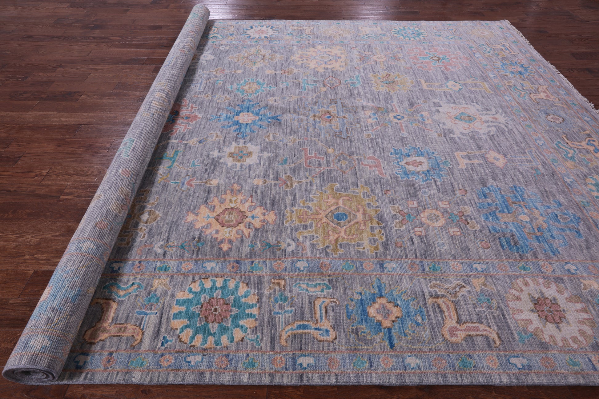 Grey Turkish Oushak Hand Knotted Wool Rug - 10' 2" X 14' 3" - Golden Nile