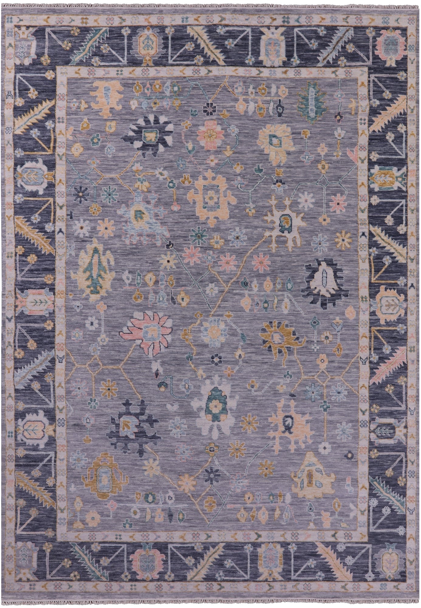 Grey Turkish Oushak Hand Knotted Wool Rug - 10' 1" X 13' 11" - Golden Nile