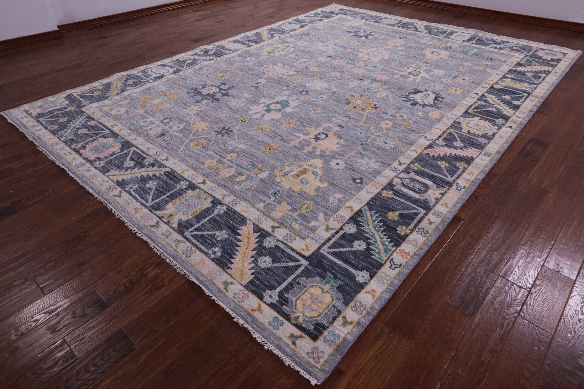 Grey Turkish Oushak Hand Knotted Wool Rug - 10' 1" X 13' 11" - Golden Nile