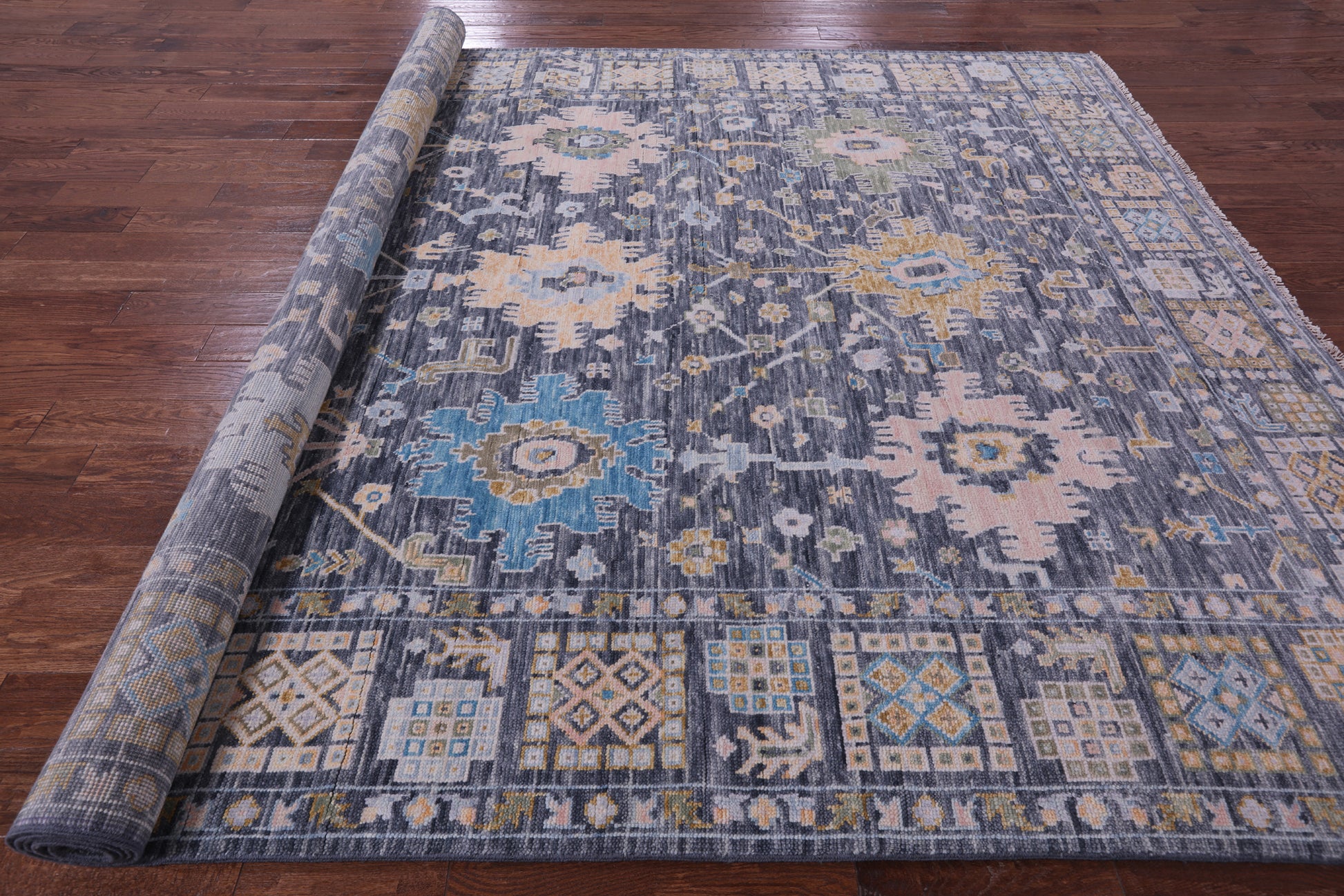 Grey Turkish Oushak Handmade Wool Rug - 8' 11" X 12' 5" - Golden Nile