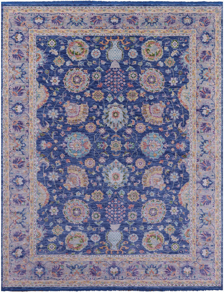 Blue Persian Tabriz Hand Knotted Wool Rug - 9' 2" X 11' 11" - Golden Nile