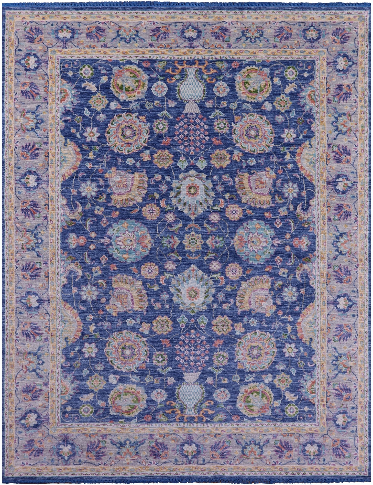 Blue Persian Tabriz Hand Knotted Wool Rug - 9' 2" X 11' 11" - Golden Nile
