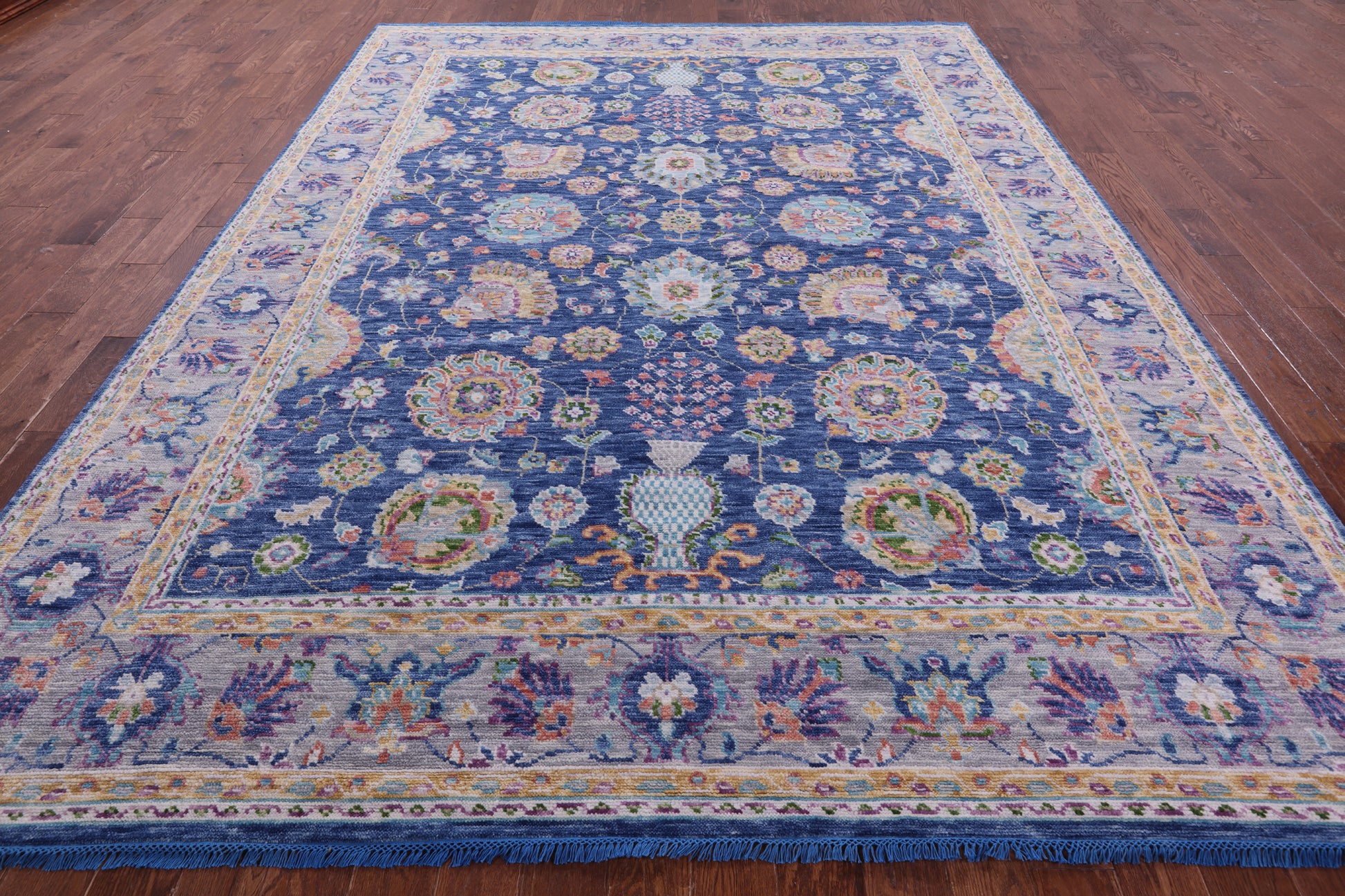Blue Persian Tabriz Hand Knotted Wool Rug - 9' 2" X 11' 11" - Golden Nile
