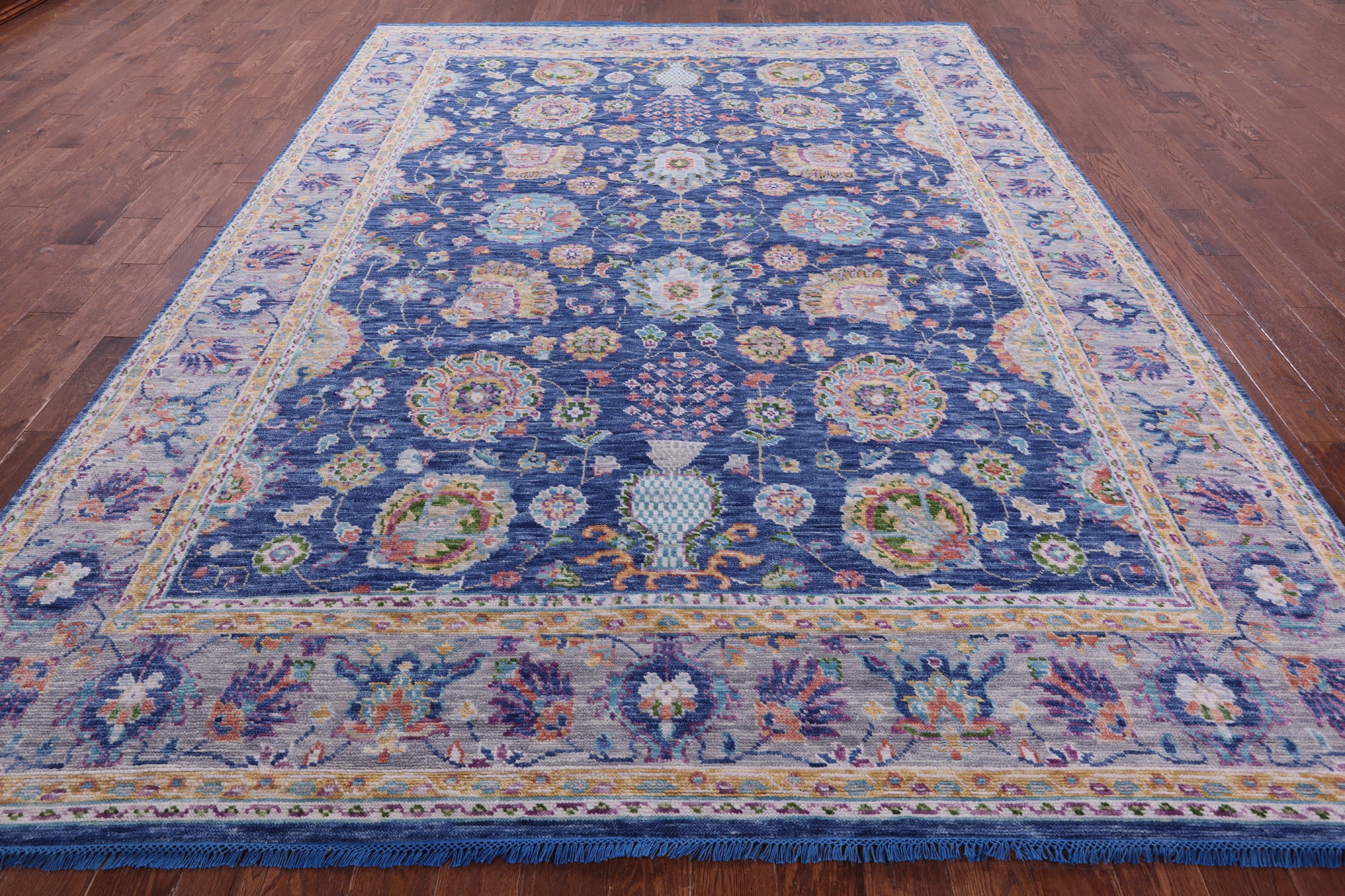 Blue Persian Tabriz Hand Knotted Wool Rug - 9' 2" X 11' 11" - Golden Nile