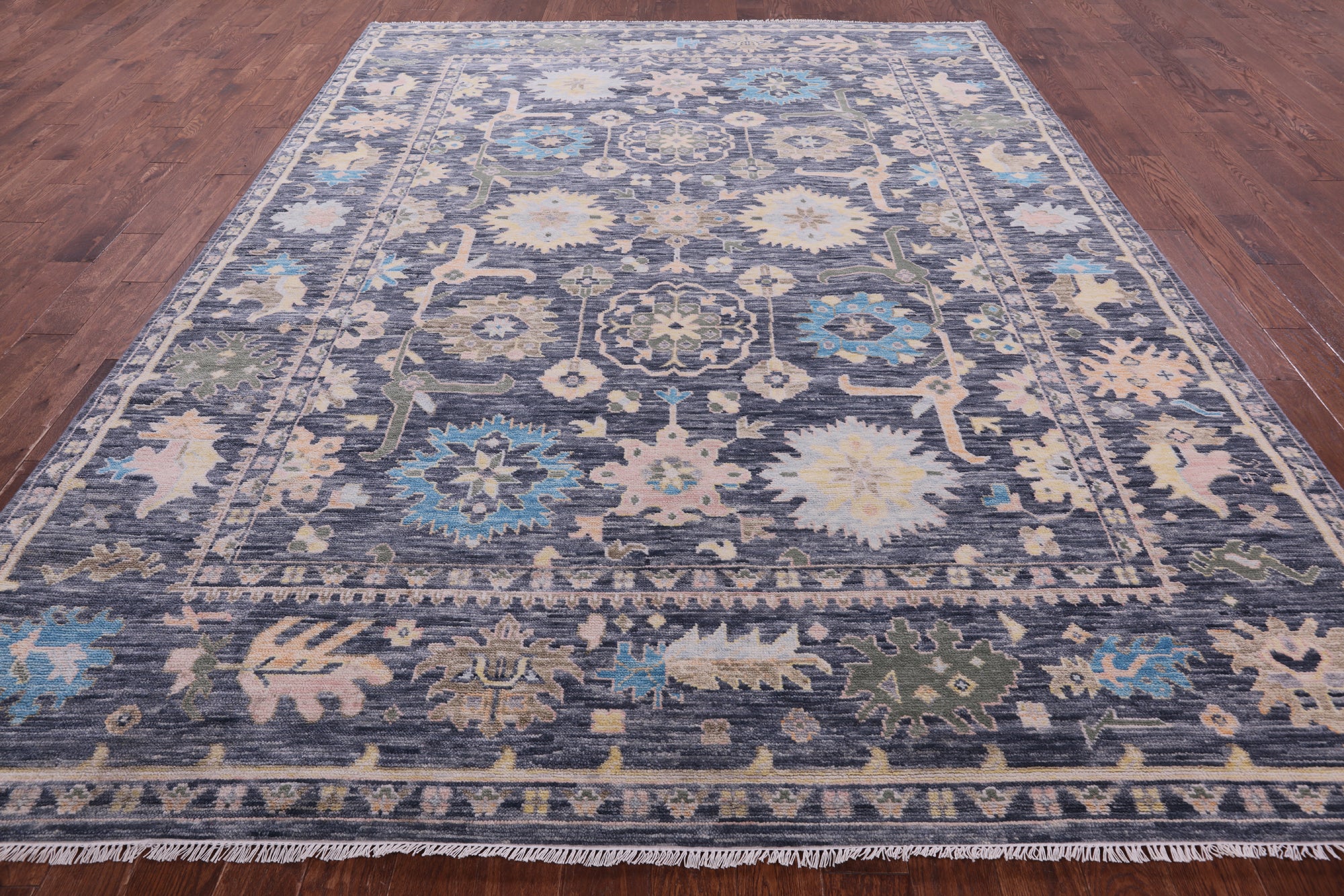Grey Turkish Oushak Hand Knotted Wool Rug - 9' 1" X 11' 10" - Golden Nile