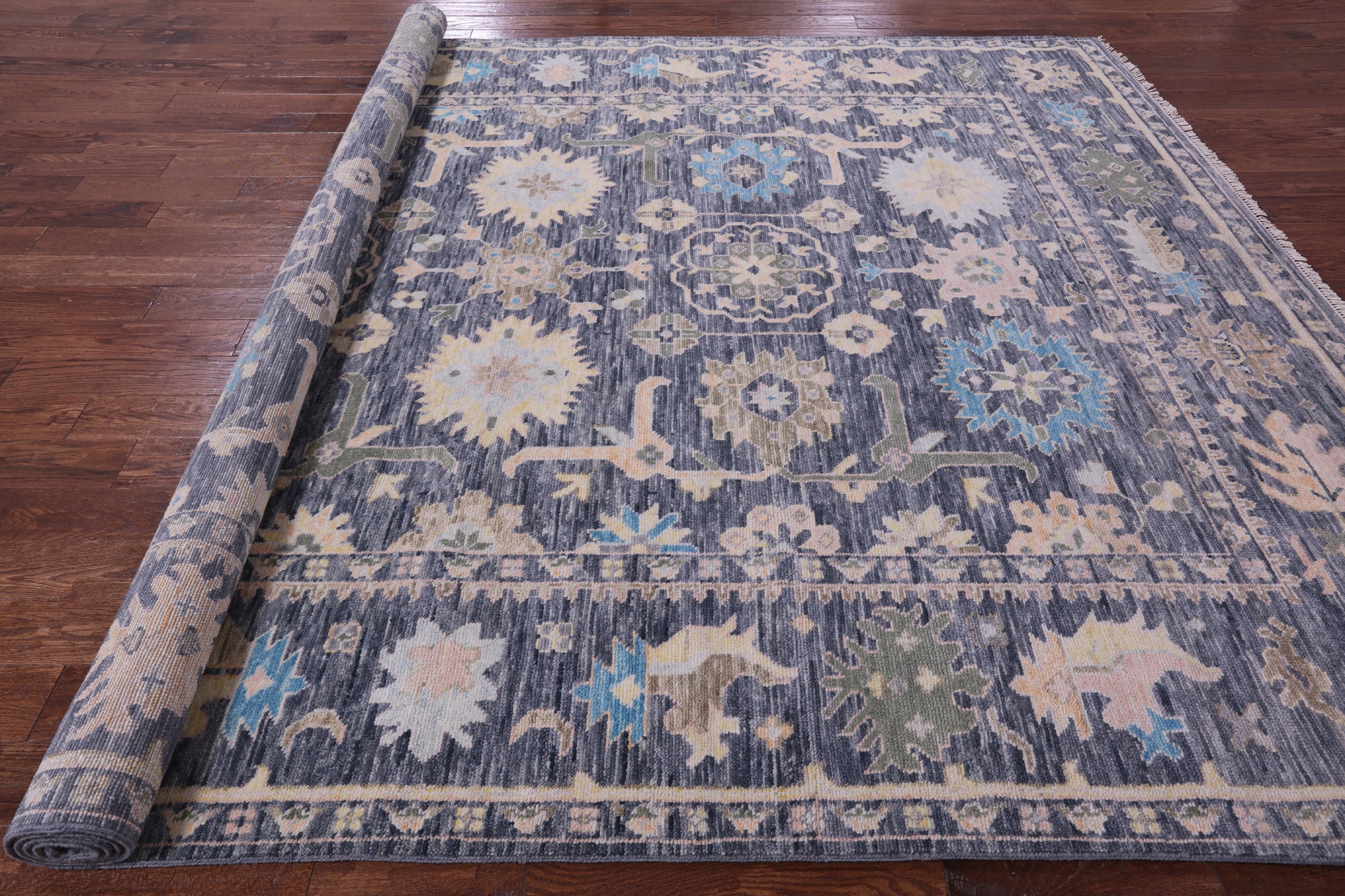 Grey Turkish Oushak Hand Knotted Wool Rug - 9' 1" X 11' 10" - Golden Nile