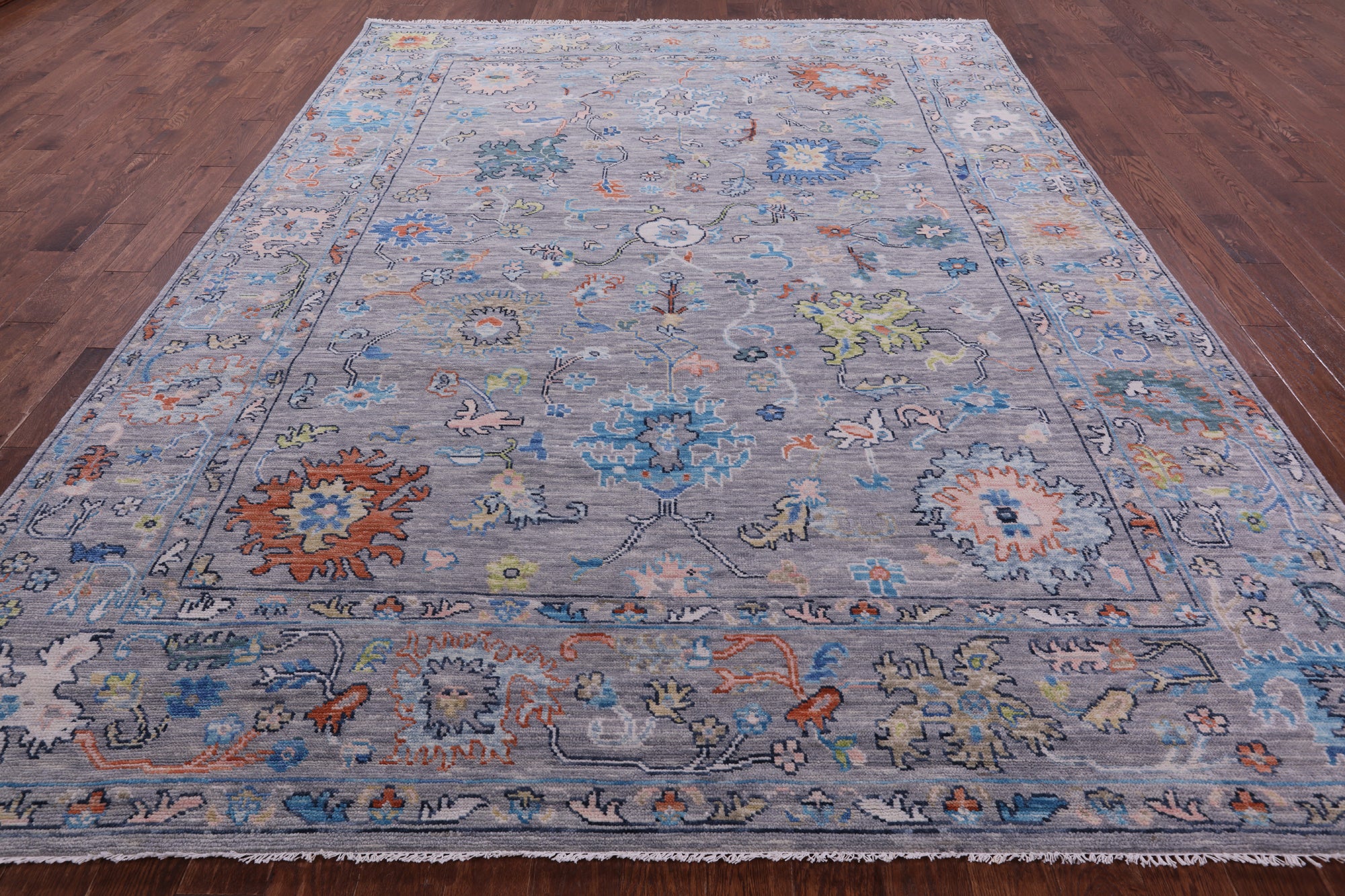 Grey Turkish Oushak Hand Knotted Wool Rug - 9' 1" X 11' 9" - Golden Nile