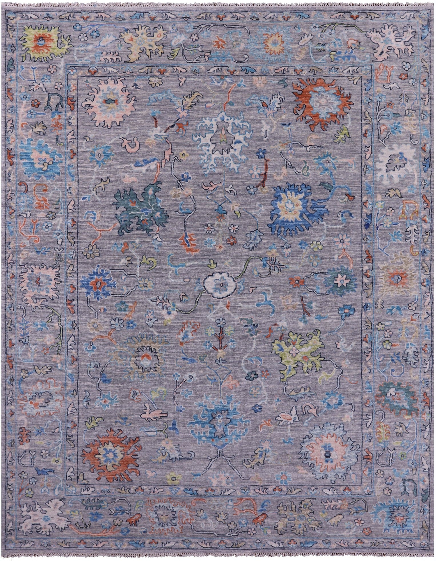 Grey Turkish Oushak Hand Knotted Wool Rug - 9' 1" X 11' 9" - Golden Nile