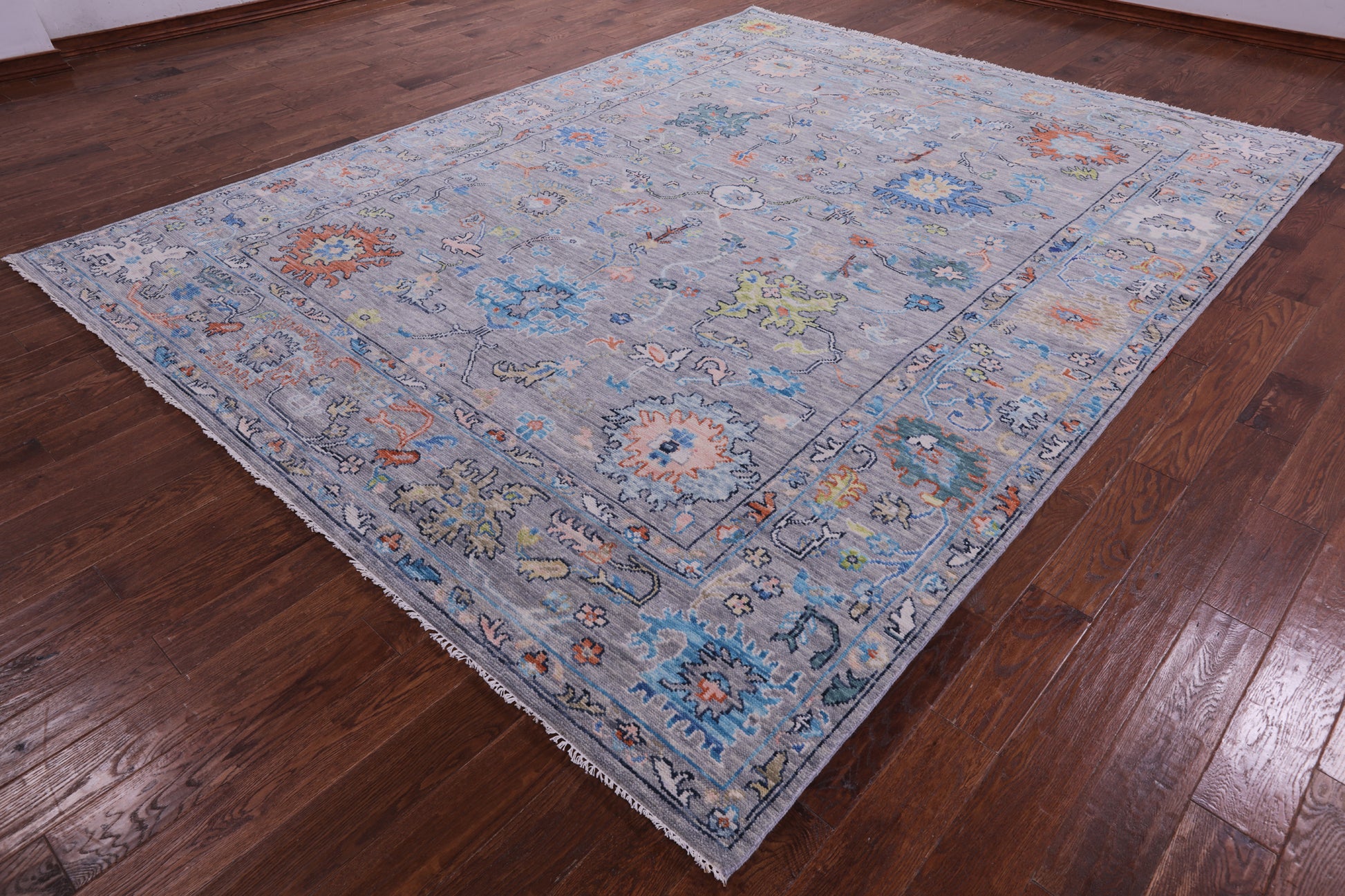 Grey Turkish Oushak Hand Knotted Wool Rug - 9' 1" X 11' 9" - Golden Nile