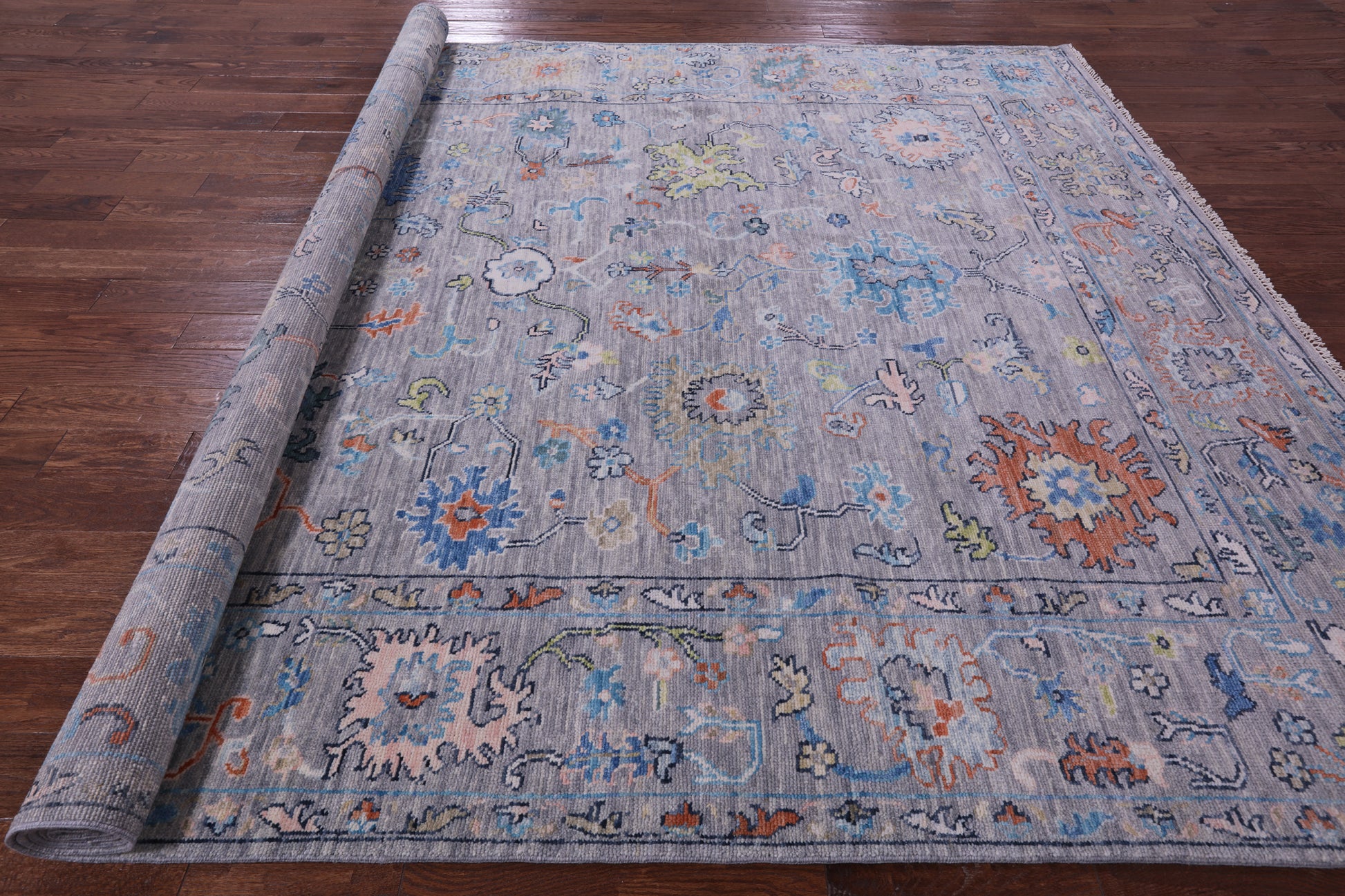 Grey Turkish Oushak Hand Knotted Wool Rug - 9' 1" X 11' 9" - Golden Nile