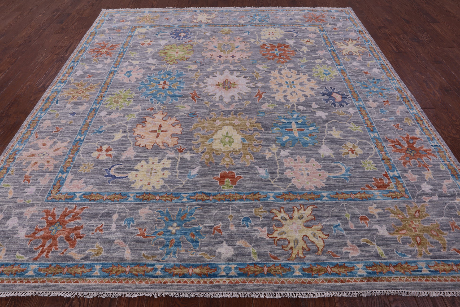 Grey Square Turkish Oushak Hand Knotted Wool Rug - 10' 1" X 10' 3" - Golden Nile