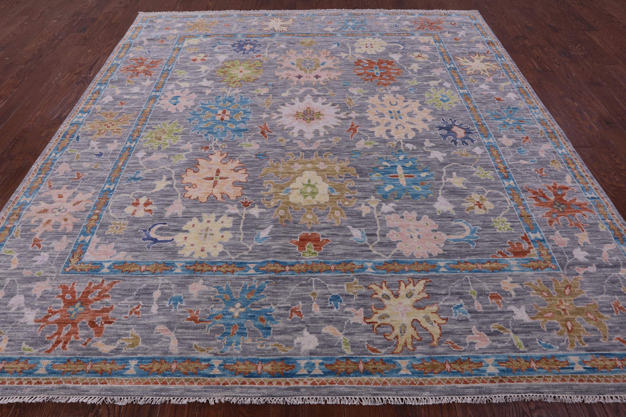 Grey Square Turkish Oushak Hand Knotted Wool Rug - 10' 1" X 10' 3" - Golden Nile