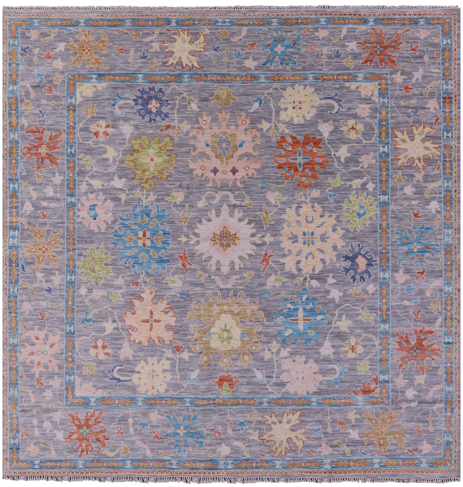 Grey Square Turkish Oushak Hand Knotted Wool Rug - 10' 1" X 10' 3" - Golden Nile