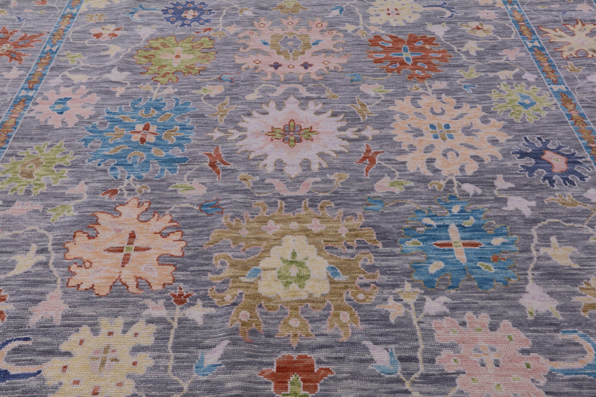 Grey Square Turkish Oushak Hand Knotted Wool Rug - 10' 1" X 10' 3" - Golden Nile