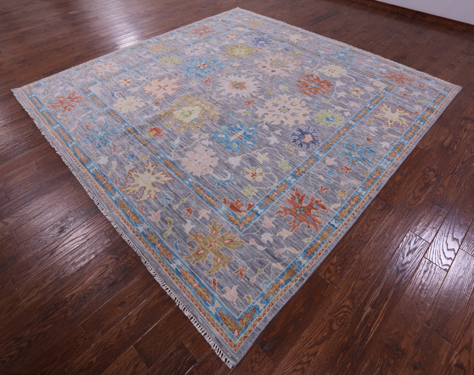 Grey Square Turkish Oushak Hand Knotted Wool Rug - 10' 1" X 10' 3" - Golden Nile