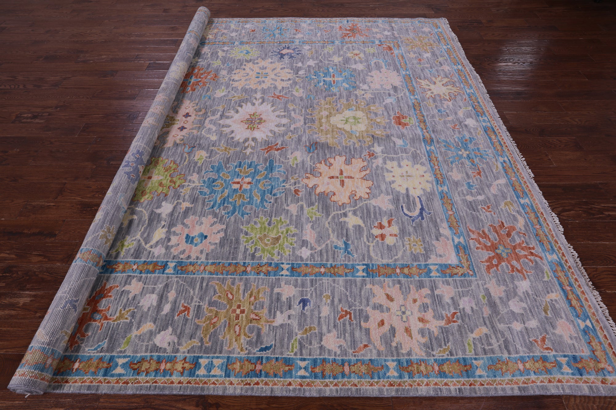 Grey Square Turkish Oushak Hand Knotted Wool Rug - 10' 1" X 10' 3" - Golden Nile