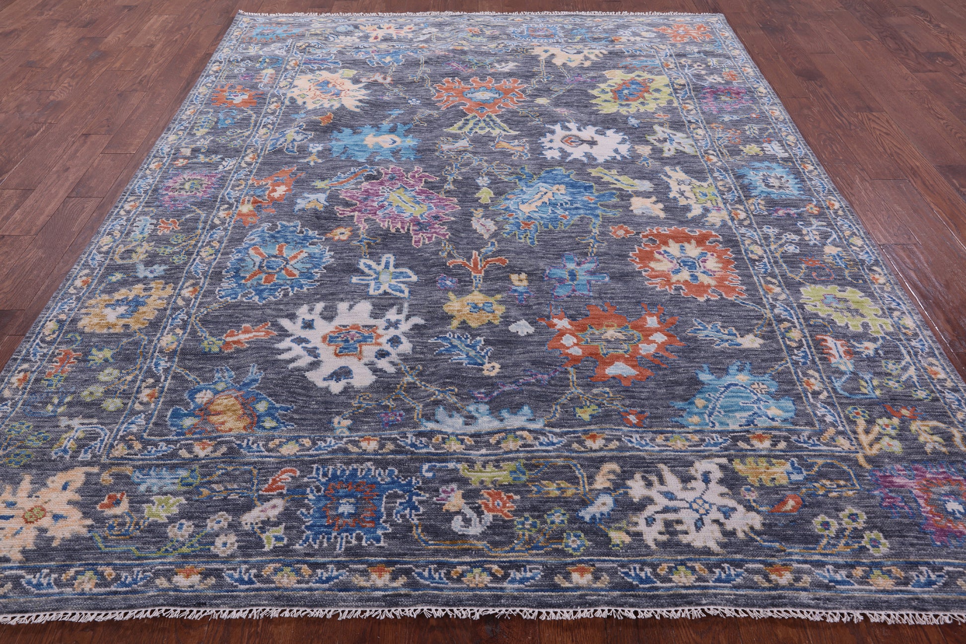 Grey Turkish Oushak Hand Knotted Wool Rug - 8' 1" X 9' 11" - Golden Nile