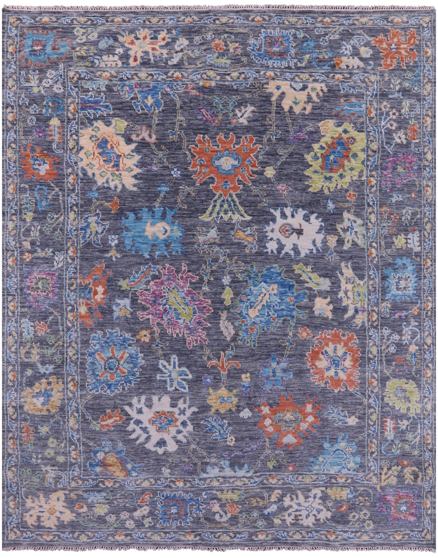 Grey Turkish Oushak Hand Knotted Wool Rug - 8' 1" X 9' 11" - Golden Nile