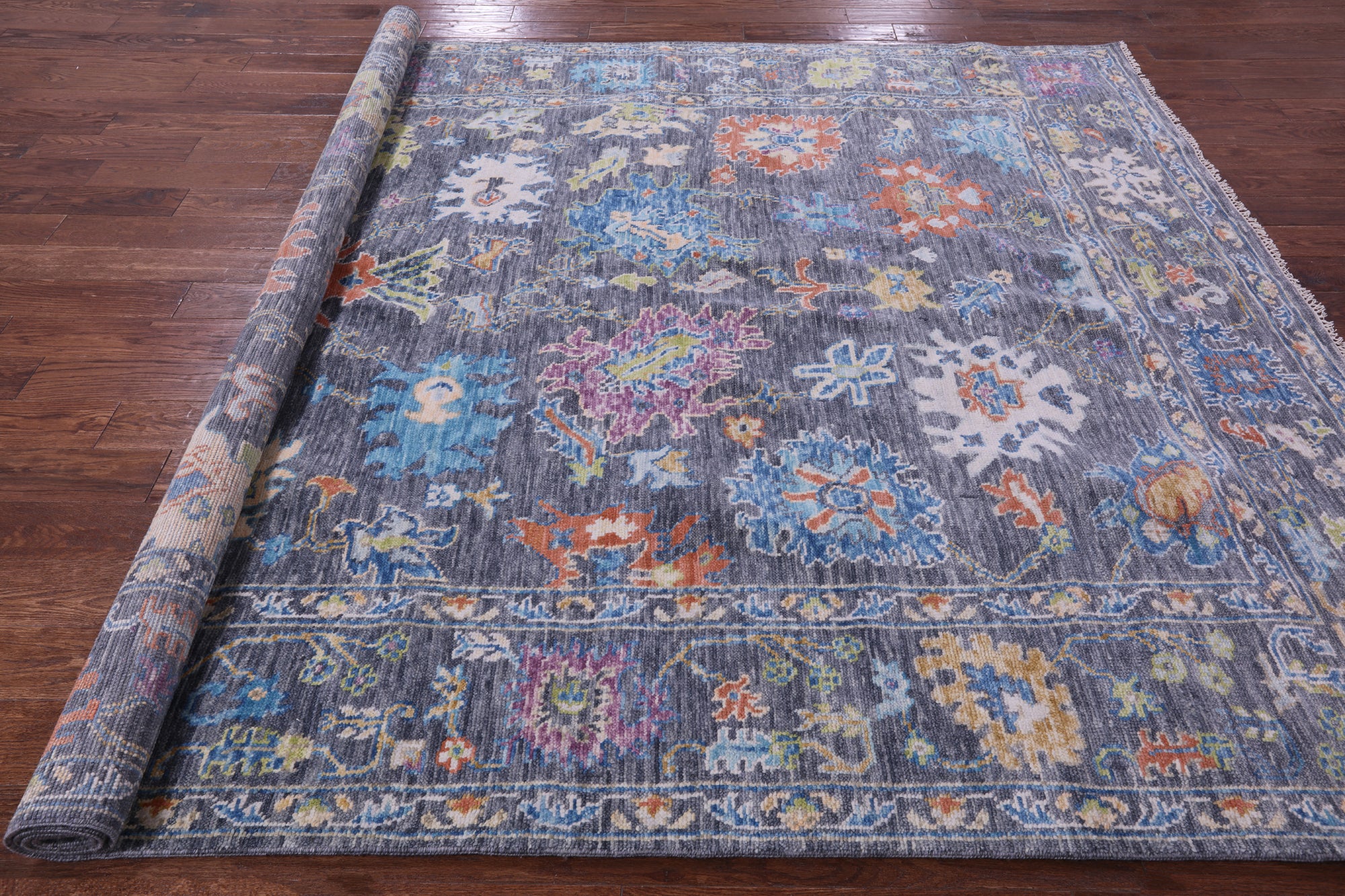 Grey Turkish Oushak Hand Knotted Wool Rug - 8' 1" X 9' 11" - Golden Nile