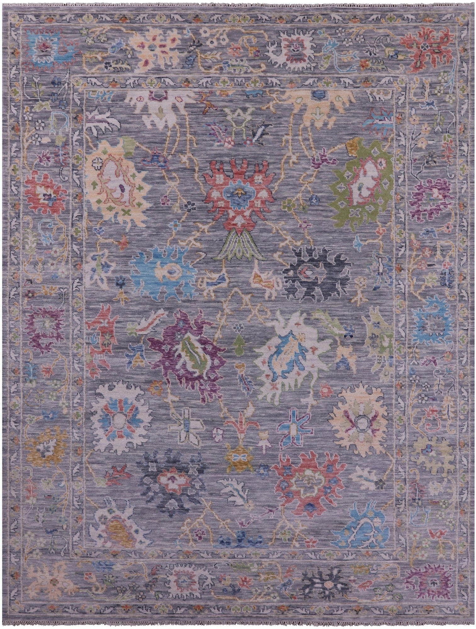 Grey Turkish Oushak Hand Knotted Wool Rug - 9' 1" X 12' 0" - Golden Nile