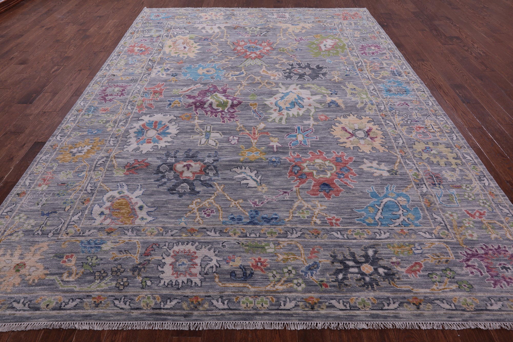Grey Turkish Oushak Hand Knotted Wool Rug - 9' 1" X 12' 0" - Golden Nile