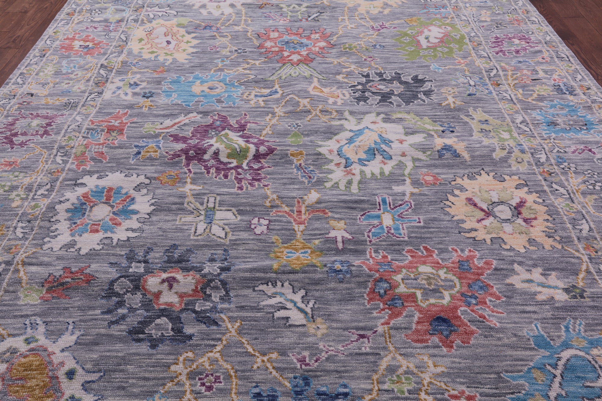 Grey Turkish Oushak Hand Knotted Wool Rug - 9' 1" X 12' 0" - Golden Nile
