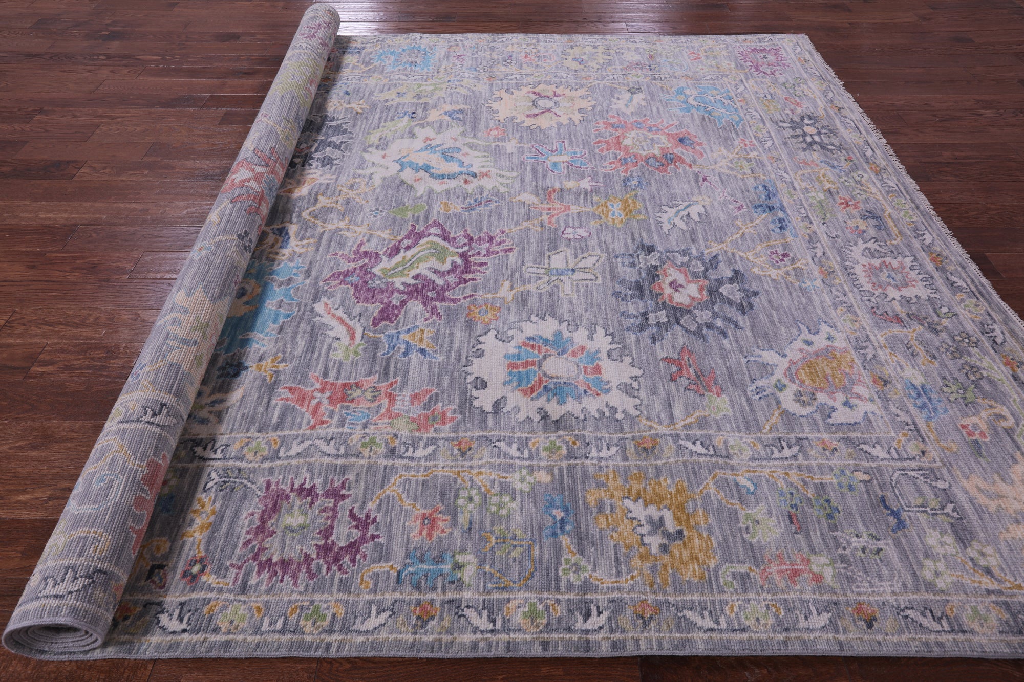 Grey Turkish Oushak Hand Knotted Wool Rug - 9' 1" X 12' 0" - Golden Nile