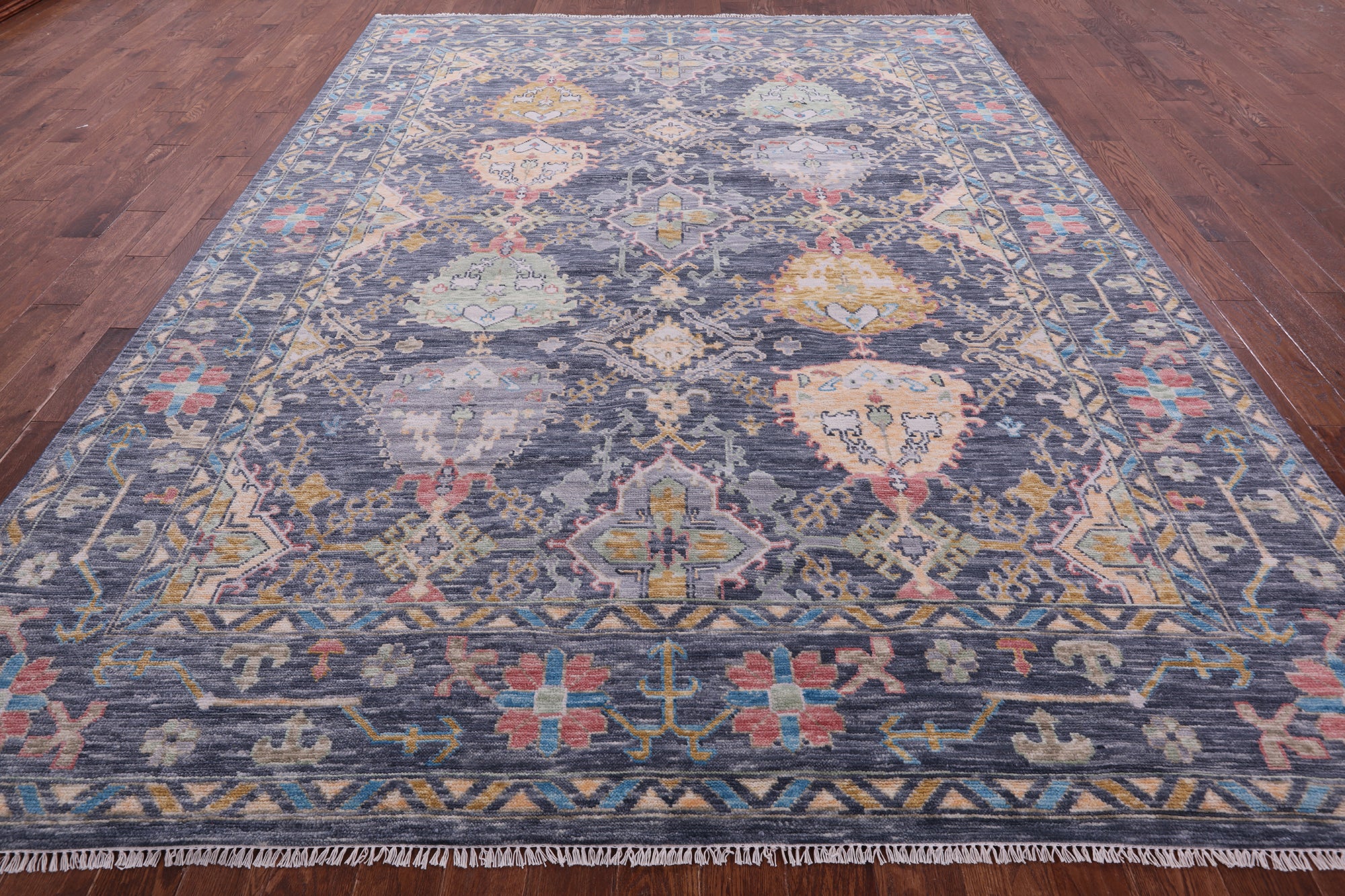 Grey Turkish Oushak Hand Knotted Wool Rug - 9' 2" X 12' 1" - Golden Nile