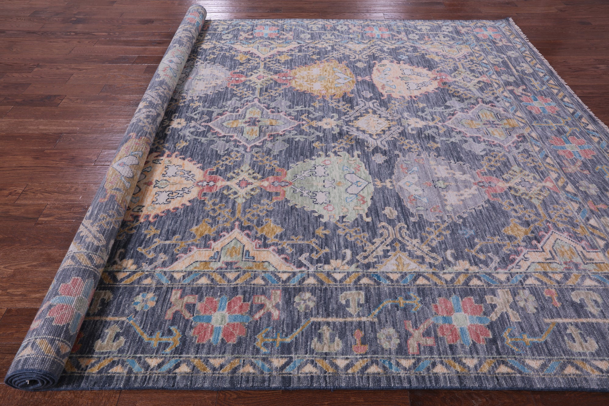 Grey Turkish Oushak Hand Knotted Wool Rug - 9' 2" X 12' 1" - Golden Nile