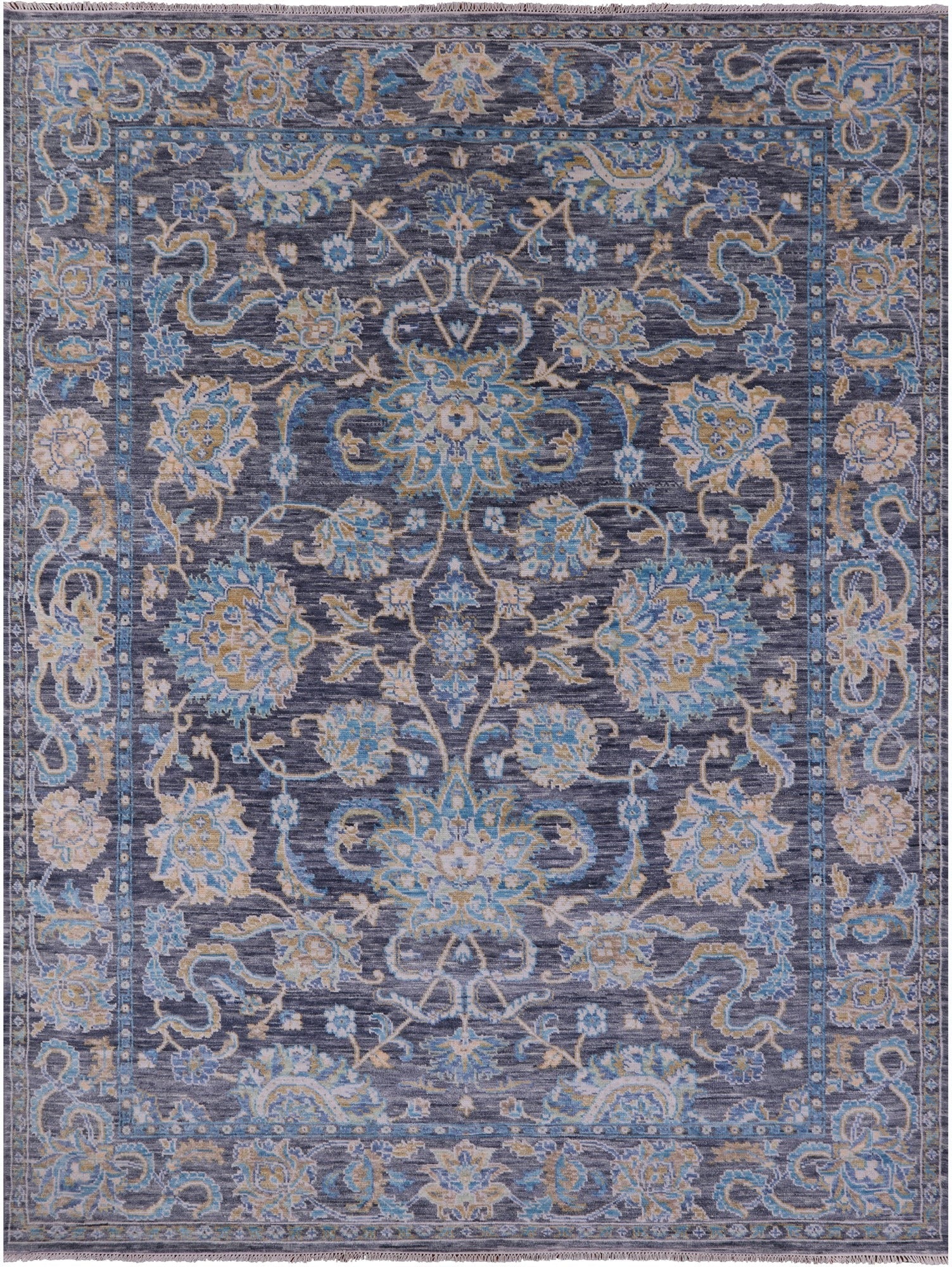 Grey Persian Tabriz Hand Knotted Wool Rug - 9' 2" X 12' 2" - Golden Nile
