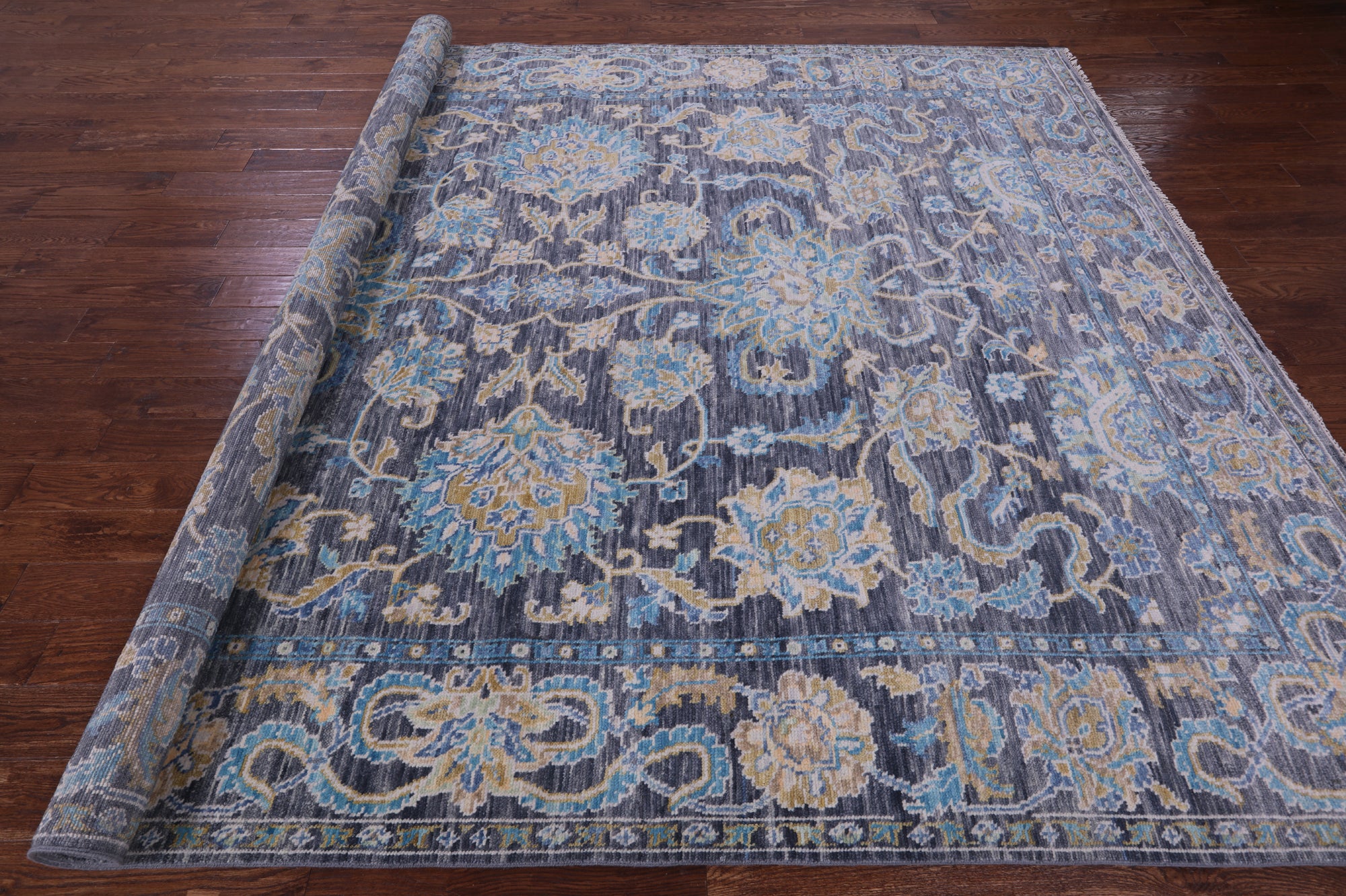 Grey Persian Tabriz Hand Knotted Wool Rug - 9' 2" X 12' 2" - Golden Nile