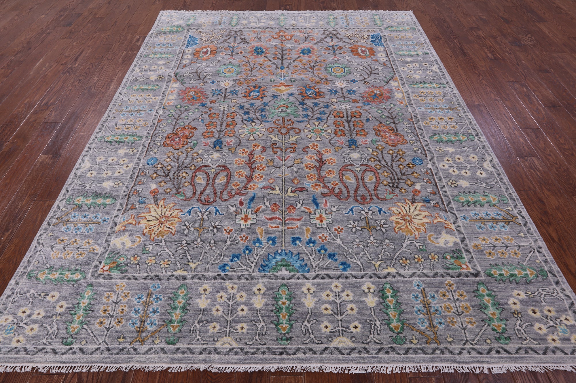 Grey Turkish Oushak Hand Knotted Wool Rug - 7' 11" X 9' 10" - Golden Nile