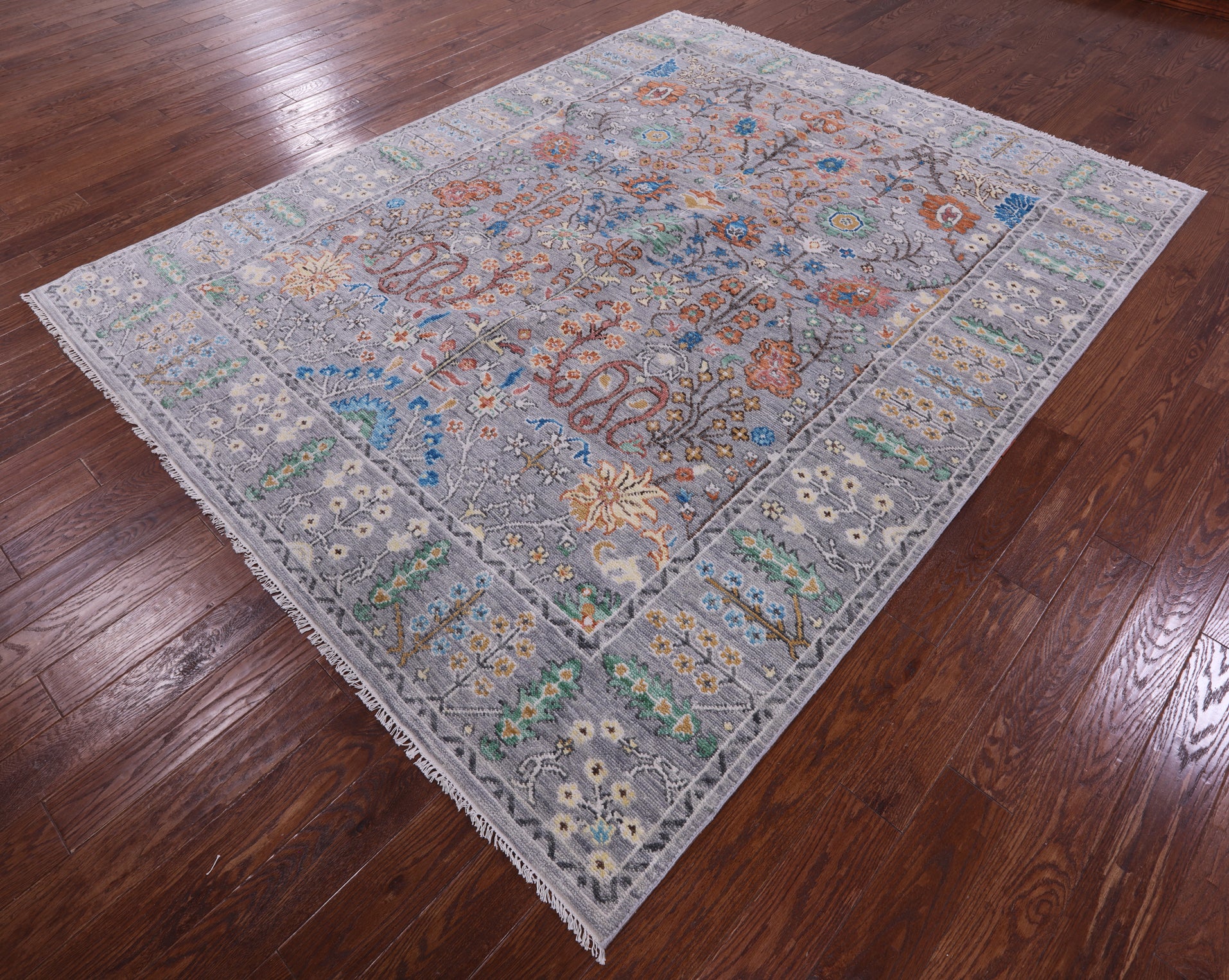 Grey Turkish Oushak Hand Knotted Wool Rug - 7' 11" X 9' 10" - Golden Nile