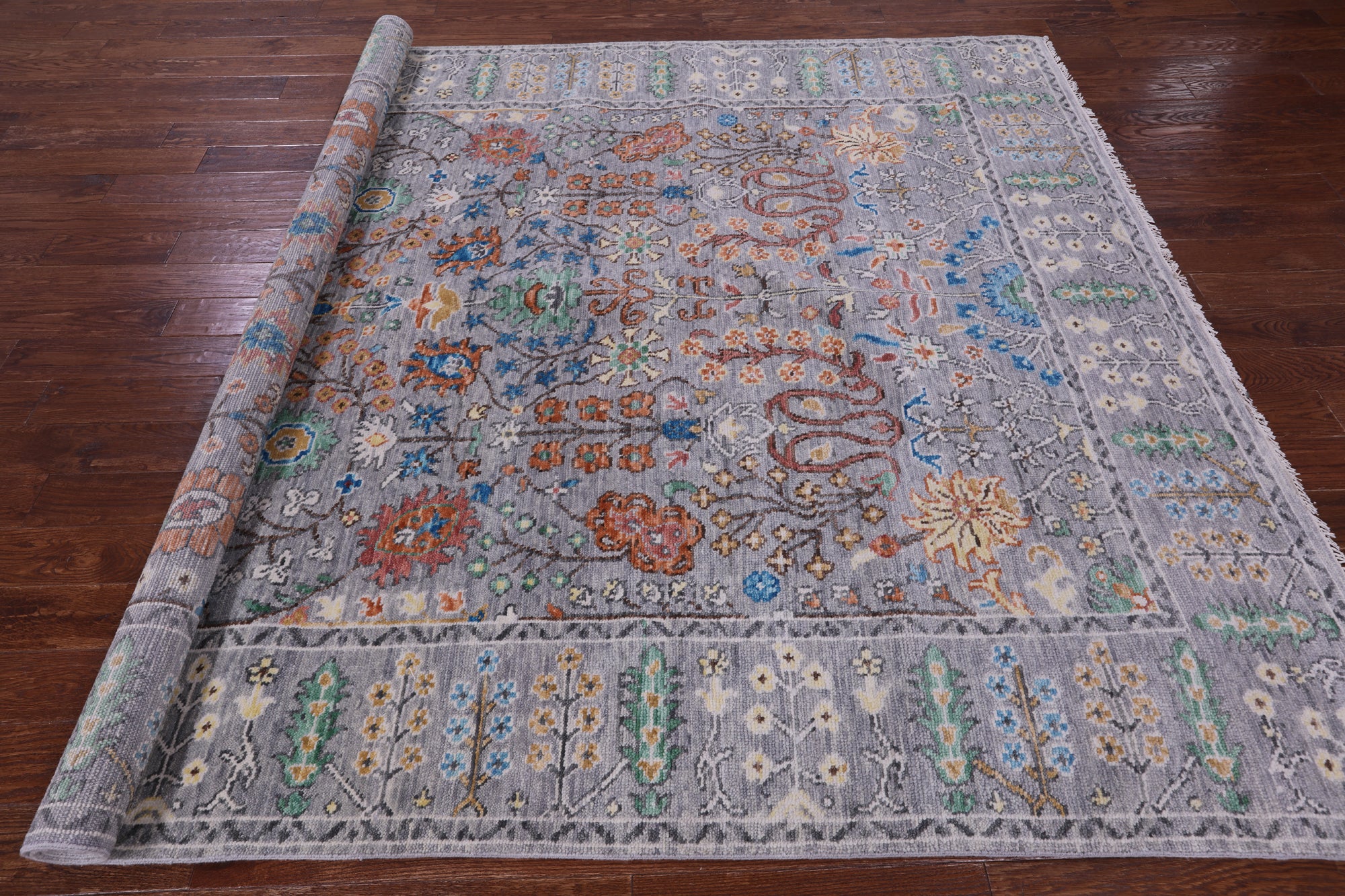 Grey Turkish Oushak Hand Knotted Wool Rug - 7' 11" X 9' 10" - Golden Nile