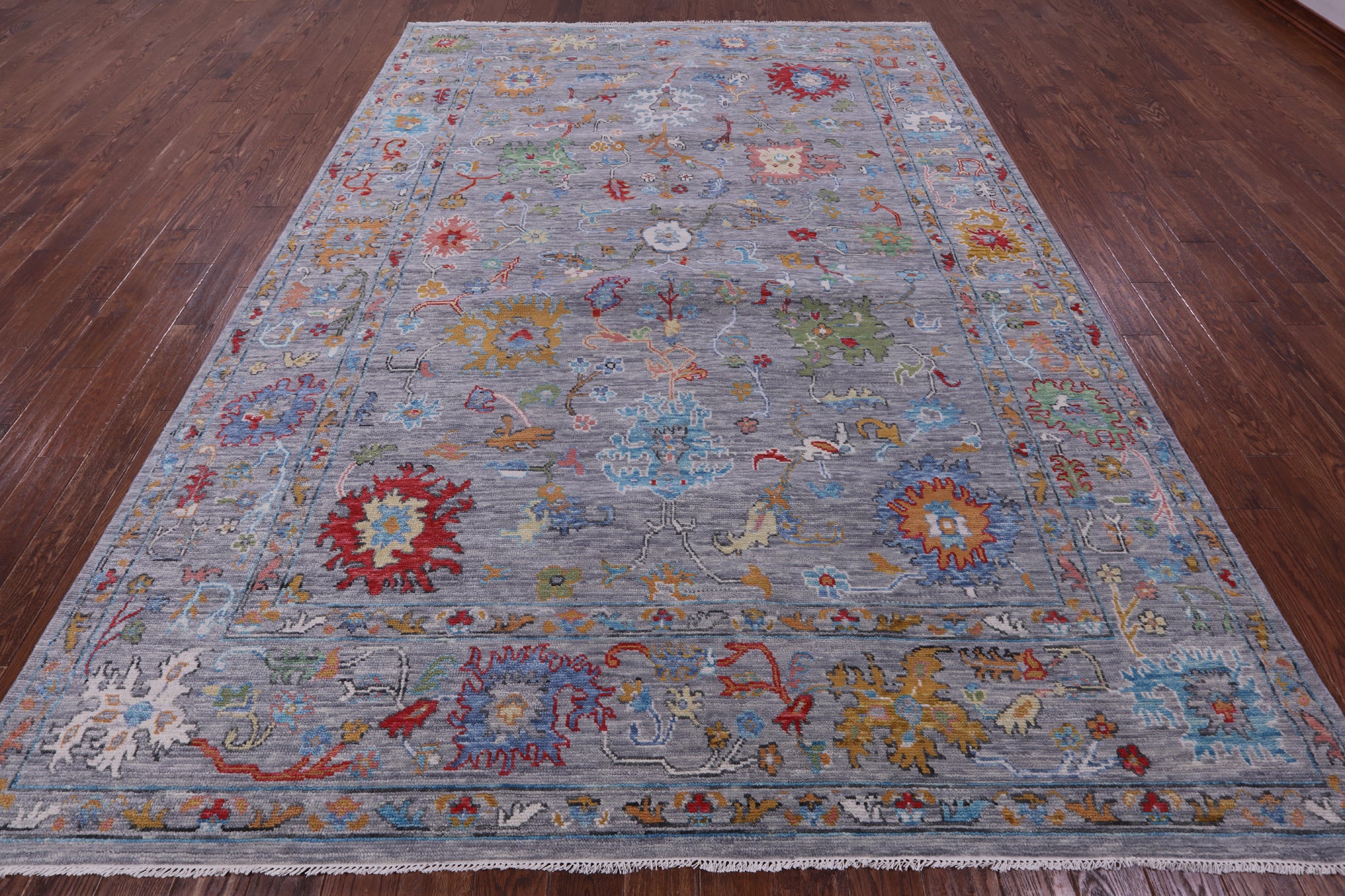 Grey Turkish Oushak Hand Knotted Wool Rug - 8' 7" X 11' 9" - Golden Nile